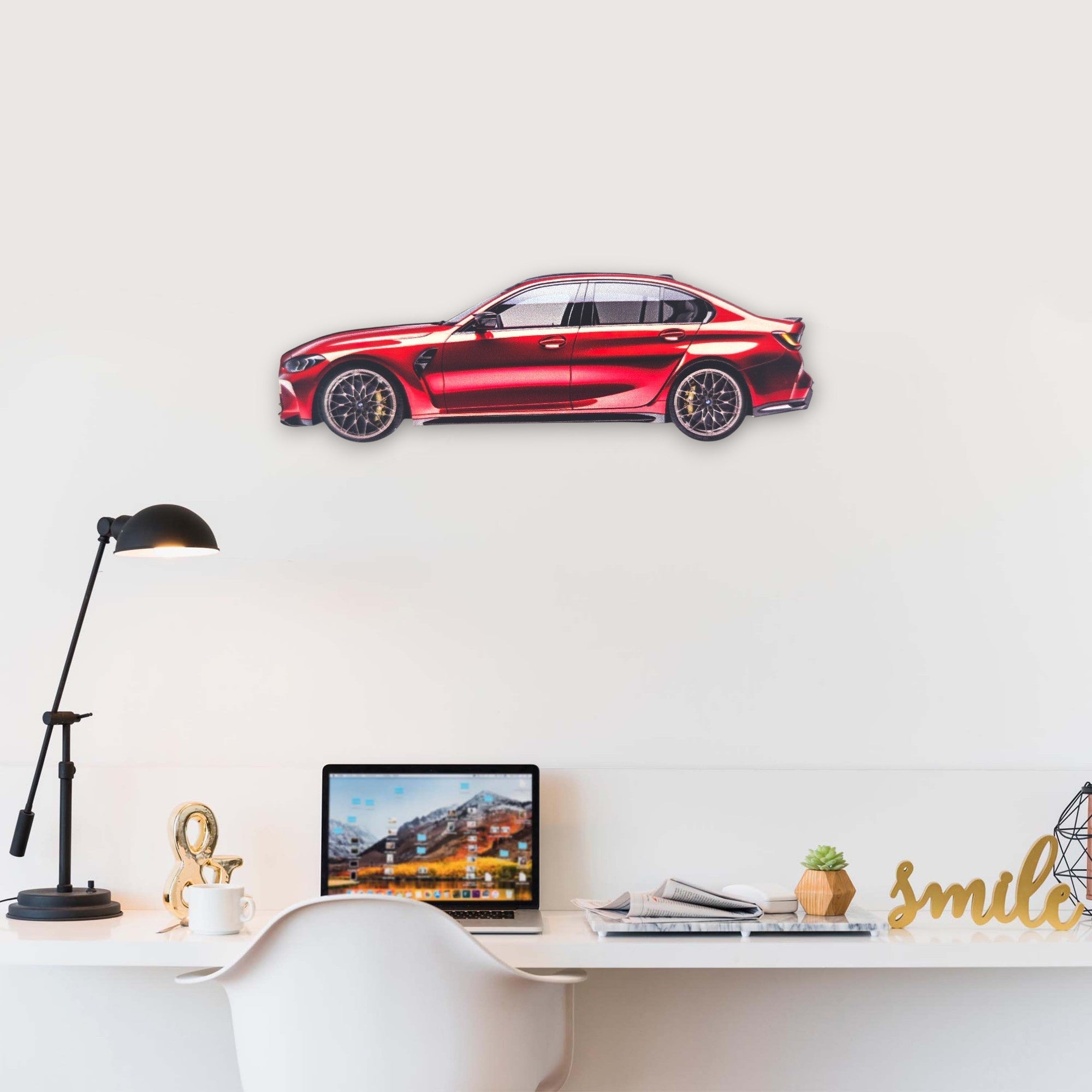 2021 BMW G80 M3 (2) Metal Car Wall Art, Color 2D Diecast Car Decor, Silhouette Metal Wall Art, Gift For Car Lovers, Detailed Color Metal Car