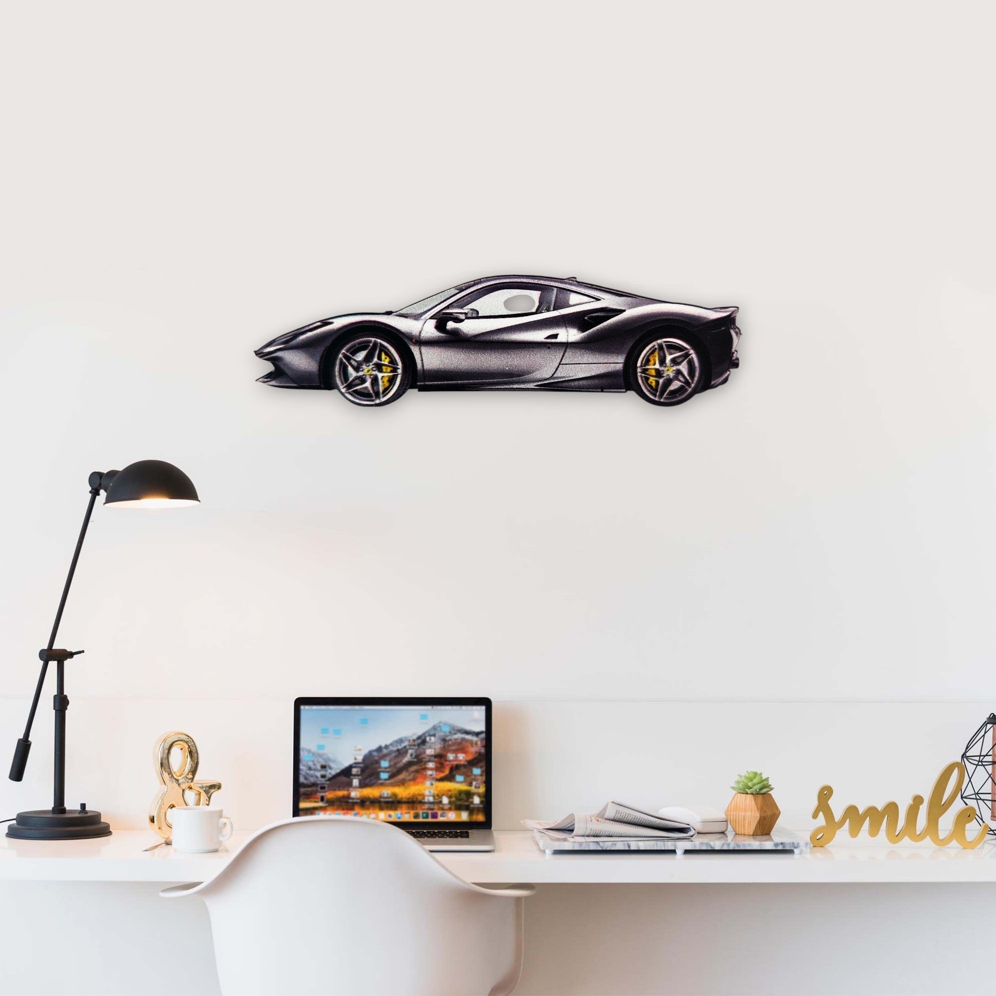 2021 Ferrari 296 GTB (1) Metal Car Wall Art, Color 2D Diecast Car Decor, Silhouette Metal Wall Art, Gift For Car Lovers, Detailed Color Metal Car