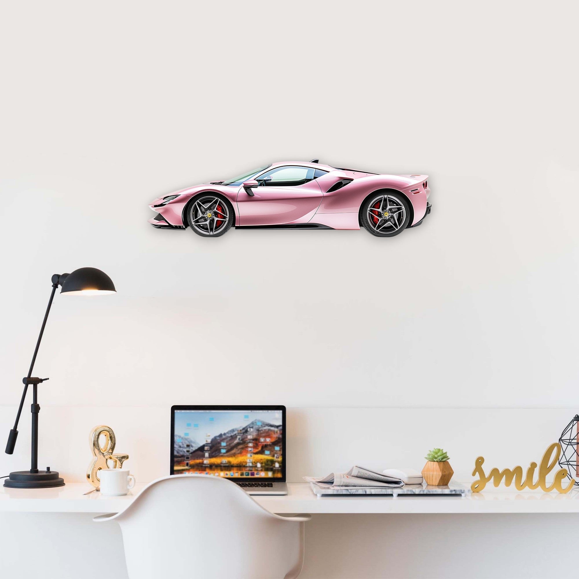 2021 Ferrari 296 GTB (2) Metal Car Wall Art, Color 2D Diecast Car Decor, Silhouette Metal Wall Art, Gift For Car Lovers, Detailed Color Metal Car