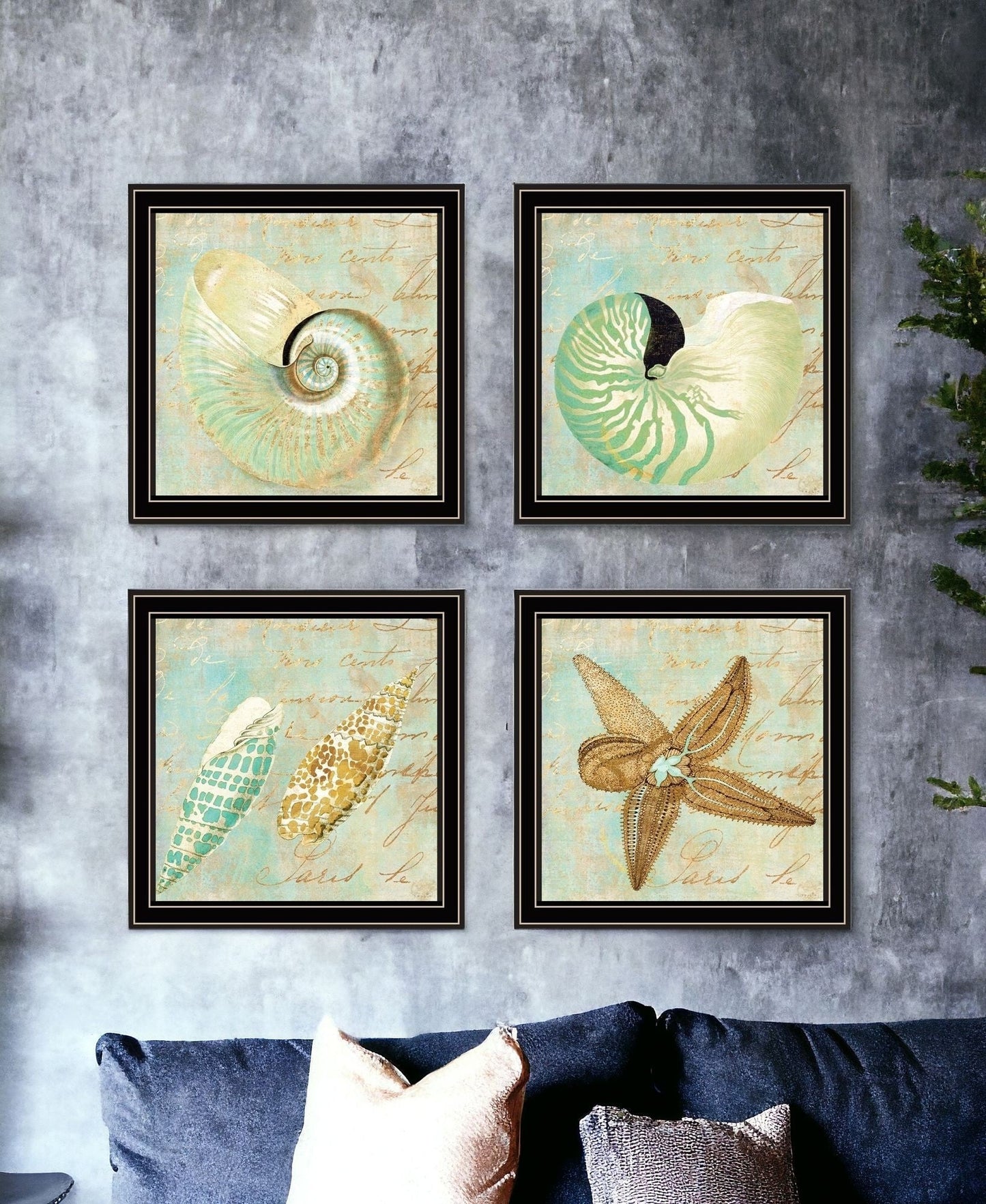 Set Of Four Ocean 1 Black Framed Print Wall Art