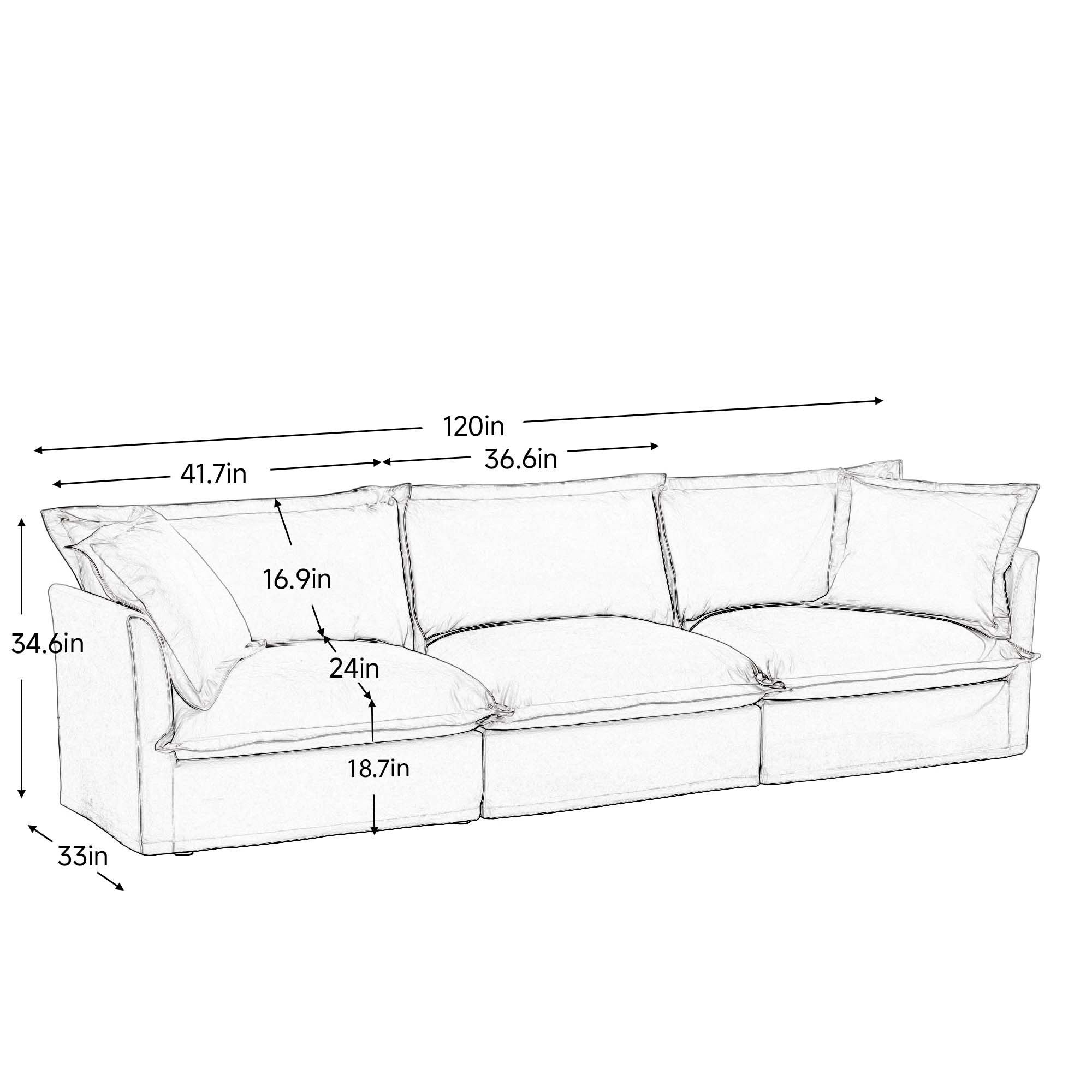 Slipcovered Sofa Couch, Modern 3 Seater Sofa with Suppleness Armrests, Chenille Fleece Deep Seat Sofa with Soft Multiple Big Pillows, Comfy Couch for Living Room, Apartment,Chenille Fabric, Orange