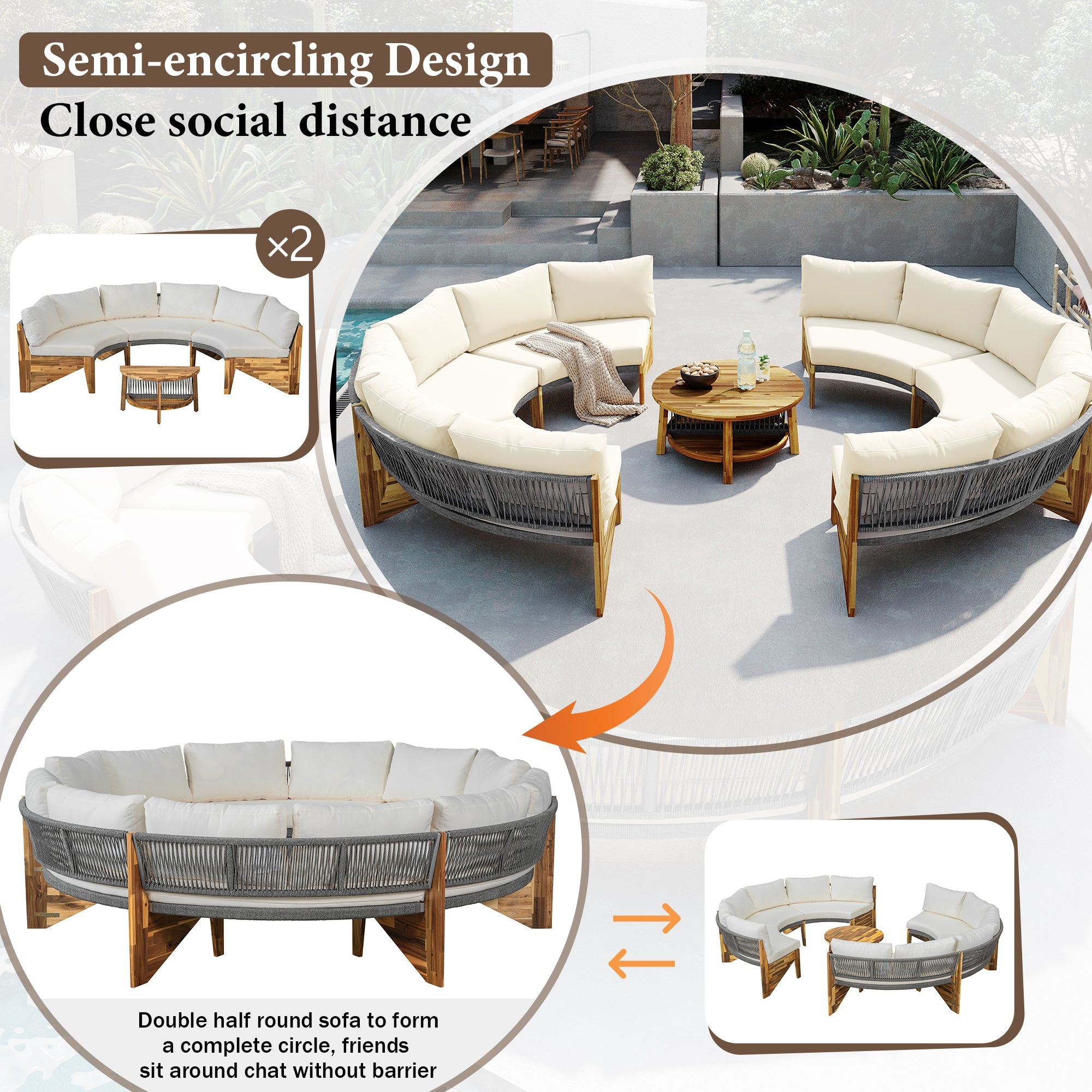 U_STYLE 6 - Person Outdoor Seating Group with Cushions and A Coffee Table(old sku:WY000379AAA)