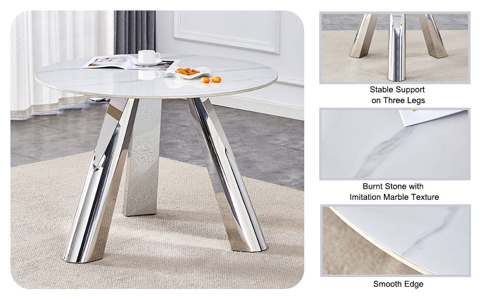 42' Luxury Sintered Stone Table: 0.45' Durable Top + 6' Steel Legs, 350lb Capacity, Stain/Heat-Resistant White/Gray Veined Surface - Modern Minimalist Design