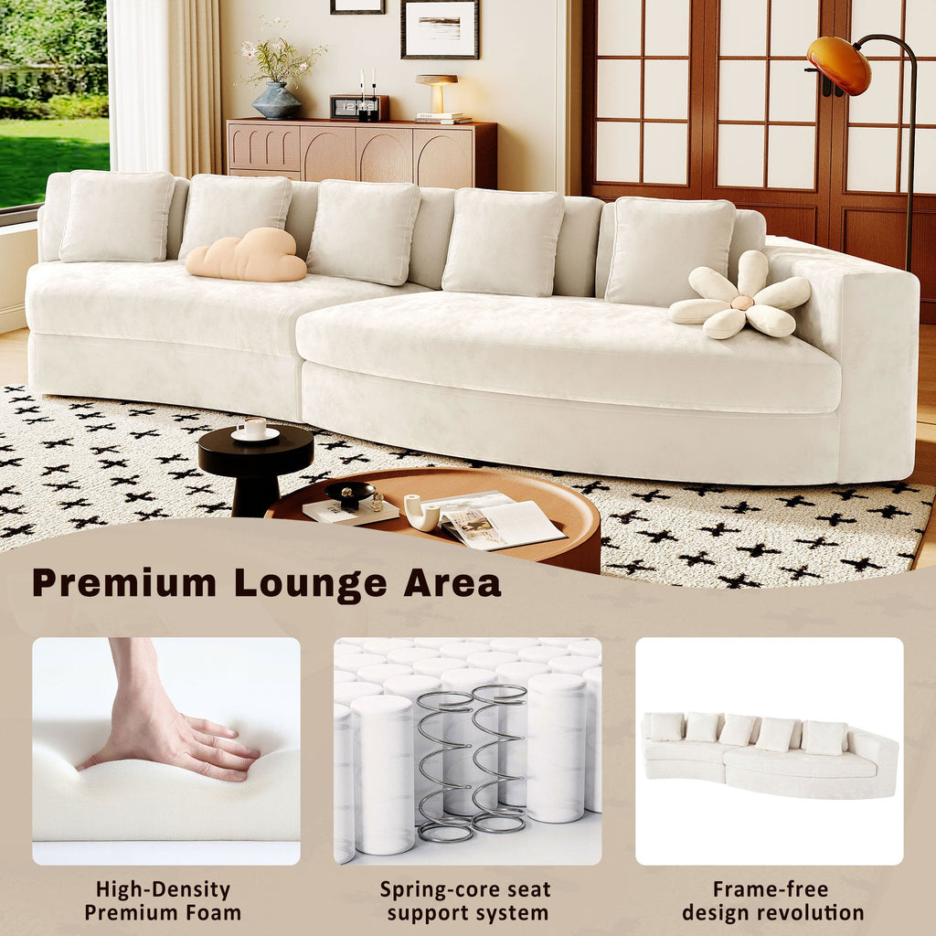 U_Style 115.7' Pure Foam Modular Sofa, 2-Piece Set with 5 Cushions, 4-Seater, Chenille Jacquard Fabric, Curved Design, No Assembly Required, Soft Upholstered Sofa for Living Room & Bedroom