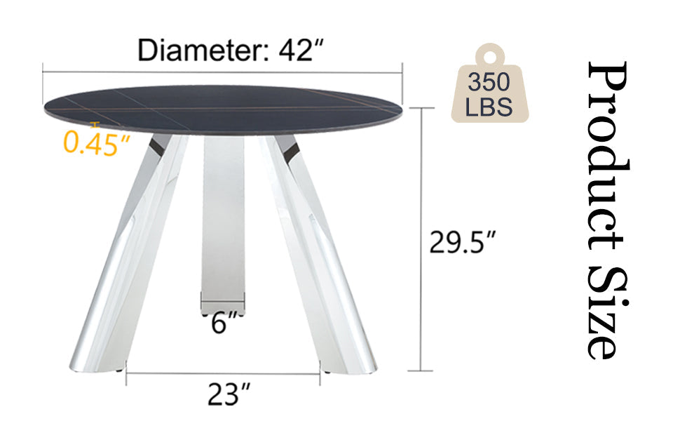 42' Luxury Sintered Stone Table: 0.45' Durable Top + 6' Steel Legs,350lb Capacity, Stain/Heat-Resistant Black Veined Surface - Modern Minimalist DesignW1512S00111