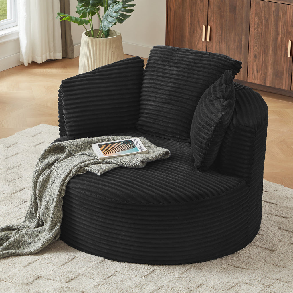 Compressible Corduroy Round Chair with Cushioned Backrest - Modern Comfort Seating for Living Room,Office,Apartment(no swivel)