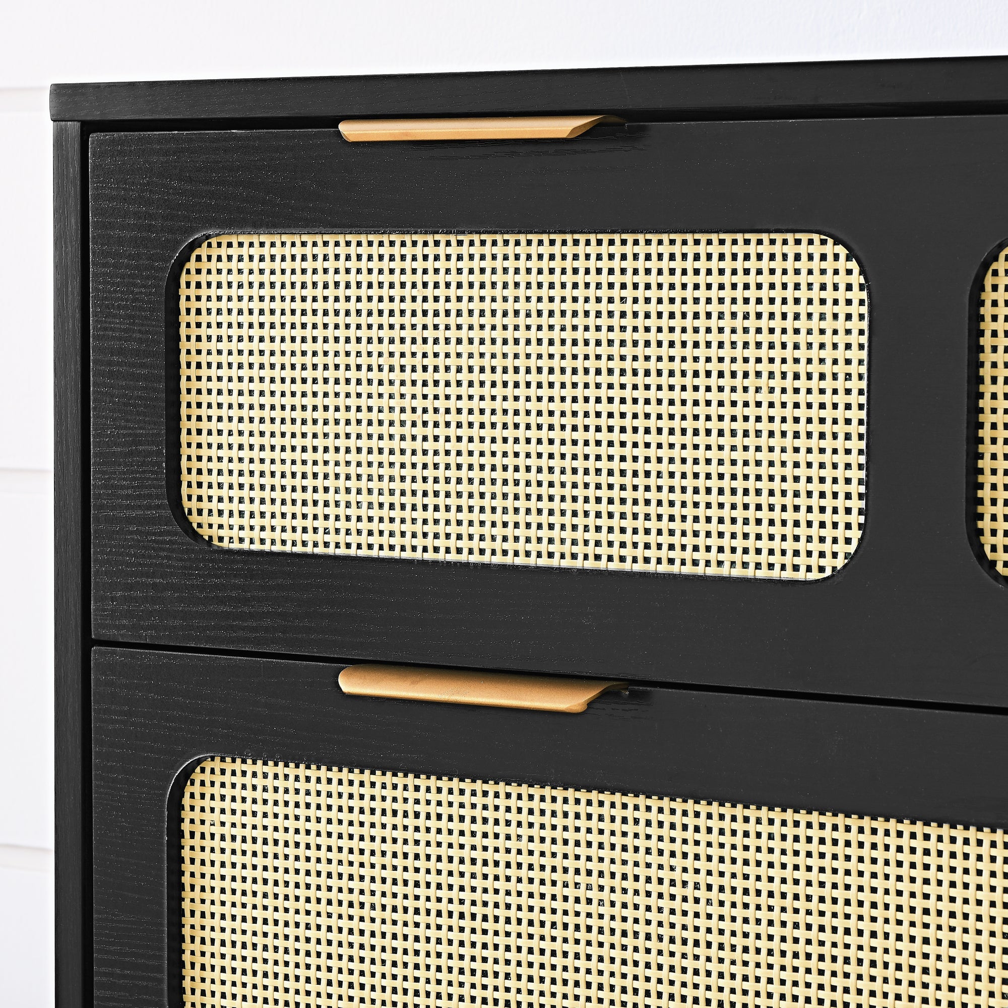 3 drawer dresser, modern rattan dresser cabinet with wide drawers and metal handles, farmhouse wooden storage chest of drawers for room, living room, hallway, entrance, office