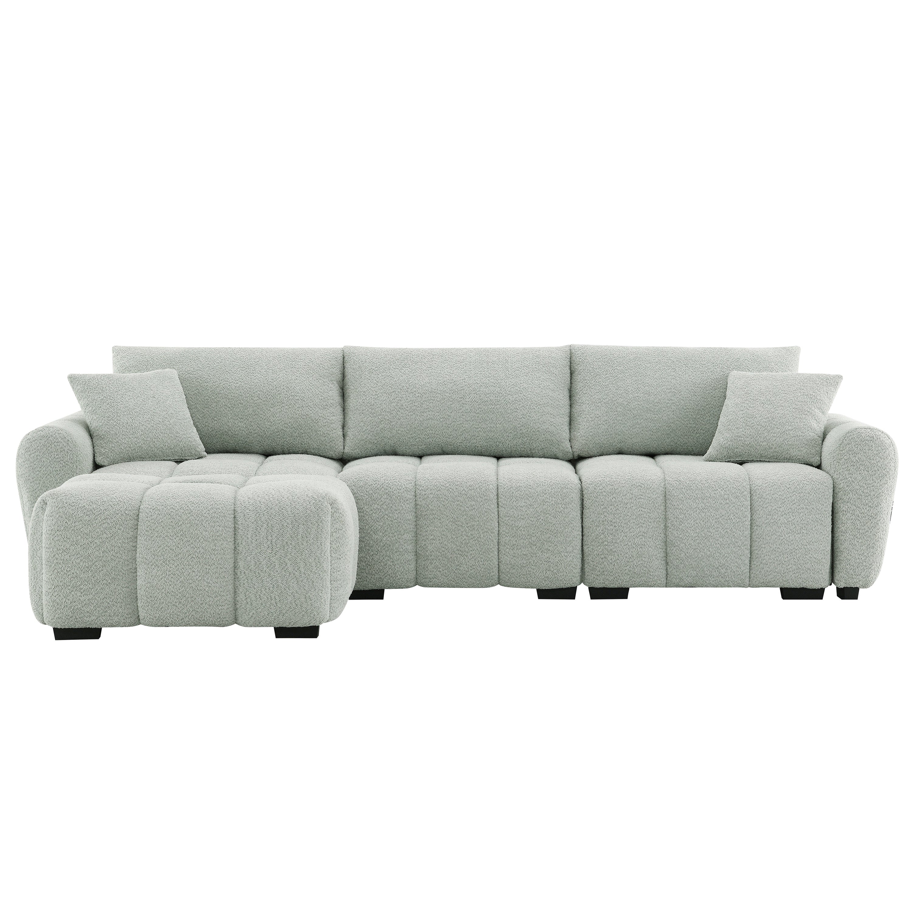 110' Modular Sectional Sofa, L Shape with Extra-large Seat, Pull-line Design, Movable Ottoman, High Density Foam, Free Combination, Sturdy Metal&Wood Frame, Boucle Fabric, 3 Colors