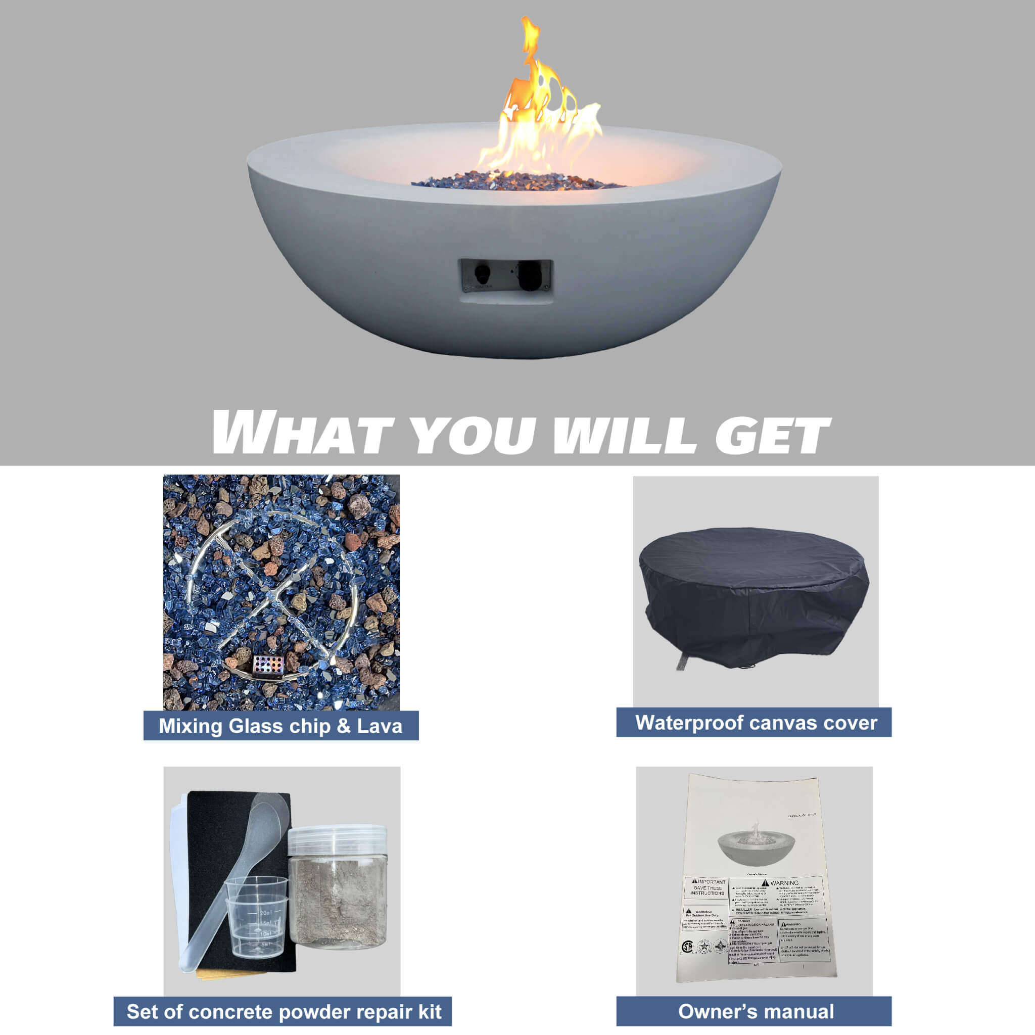 Alora 42-Inch Modern Outdoor Concrete Propane Gas Fire Pit Bowl (SAK51260)
