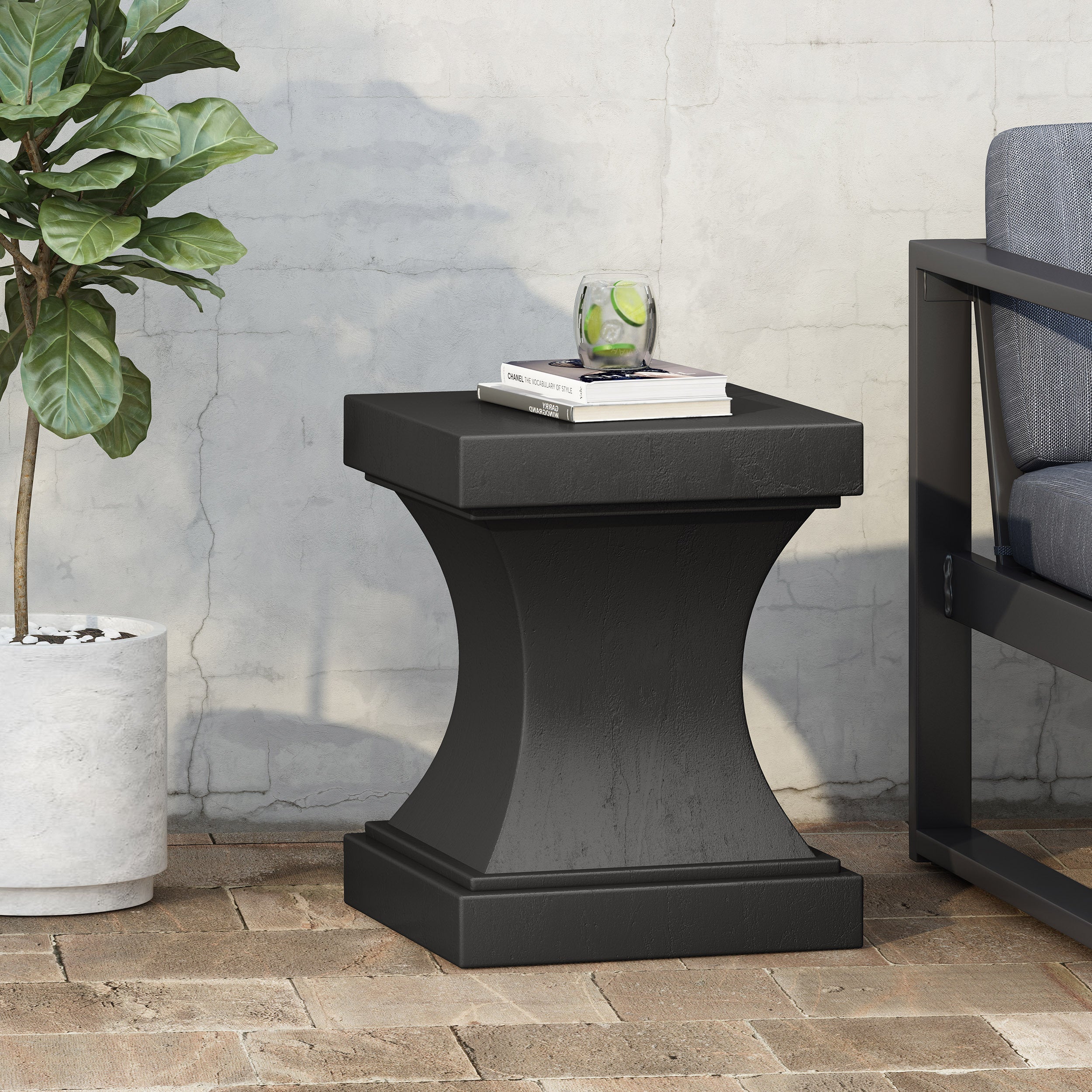 Modern ATHENA Side Table with Pedestal Design in Black Magnesium Oxide, 17.25 x 17.25 x 21.50 inches