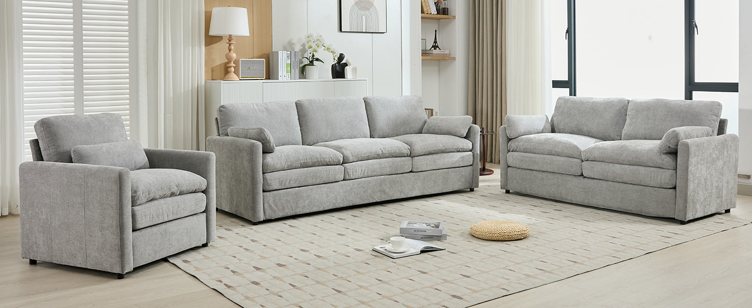 Cozy Upholstered Sofa Set Oversized Comfy Cloud Sofa Double Cushion Sofa Group Plush Cushion Sofa Couch for Living Room, Light Grey