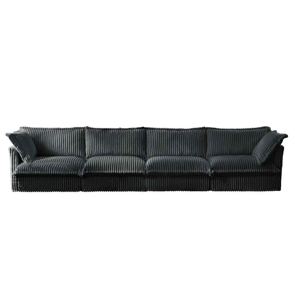 Slipcovered Long Sofa, 4 Seater Sofa with Removable Cover, Extra Deep Couch for Living Room, Corduroy Fabric Cloud Like Comfy Sofa Couch, Gray Corduroy Fabric