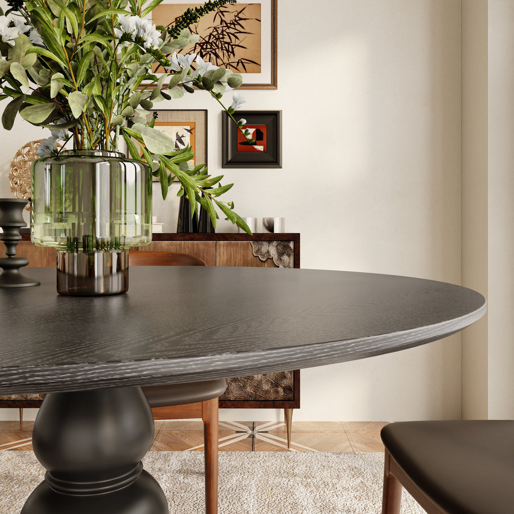 43' Modern Round Dining Table - Black Solid Wood Tabletop, Small Kitchen Table For 2-4 Person