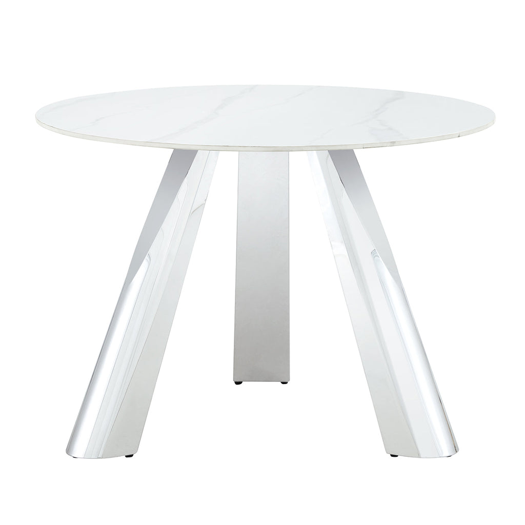42' Luxury Sintered Stone Table: 0.45' Durable Top + 6' Steel Legs, 350lb Capacity, Stain/Heat-Resistant White/Gray Veined Surface - Modern Minimalist Design