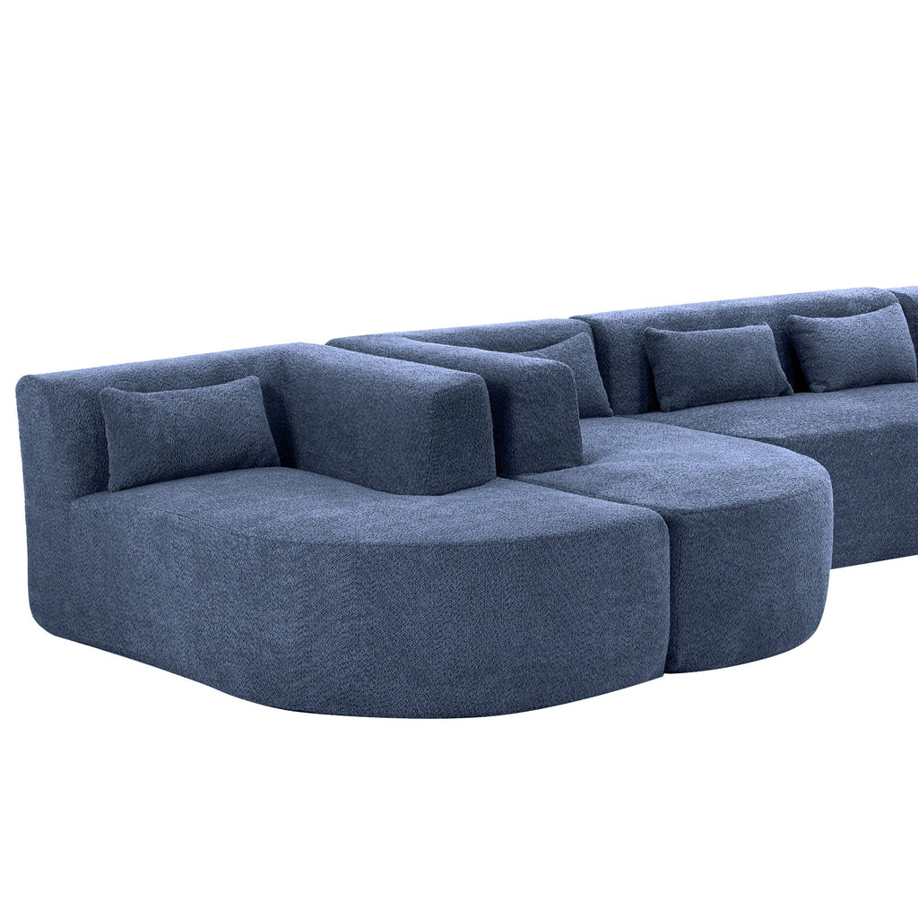 144' Upholstered Sofa Free-combined Sofa Couch with Two Chaise Lounge and Five Back Pillows for Living Room, Blue