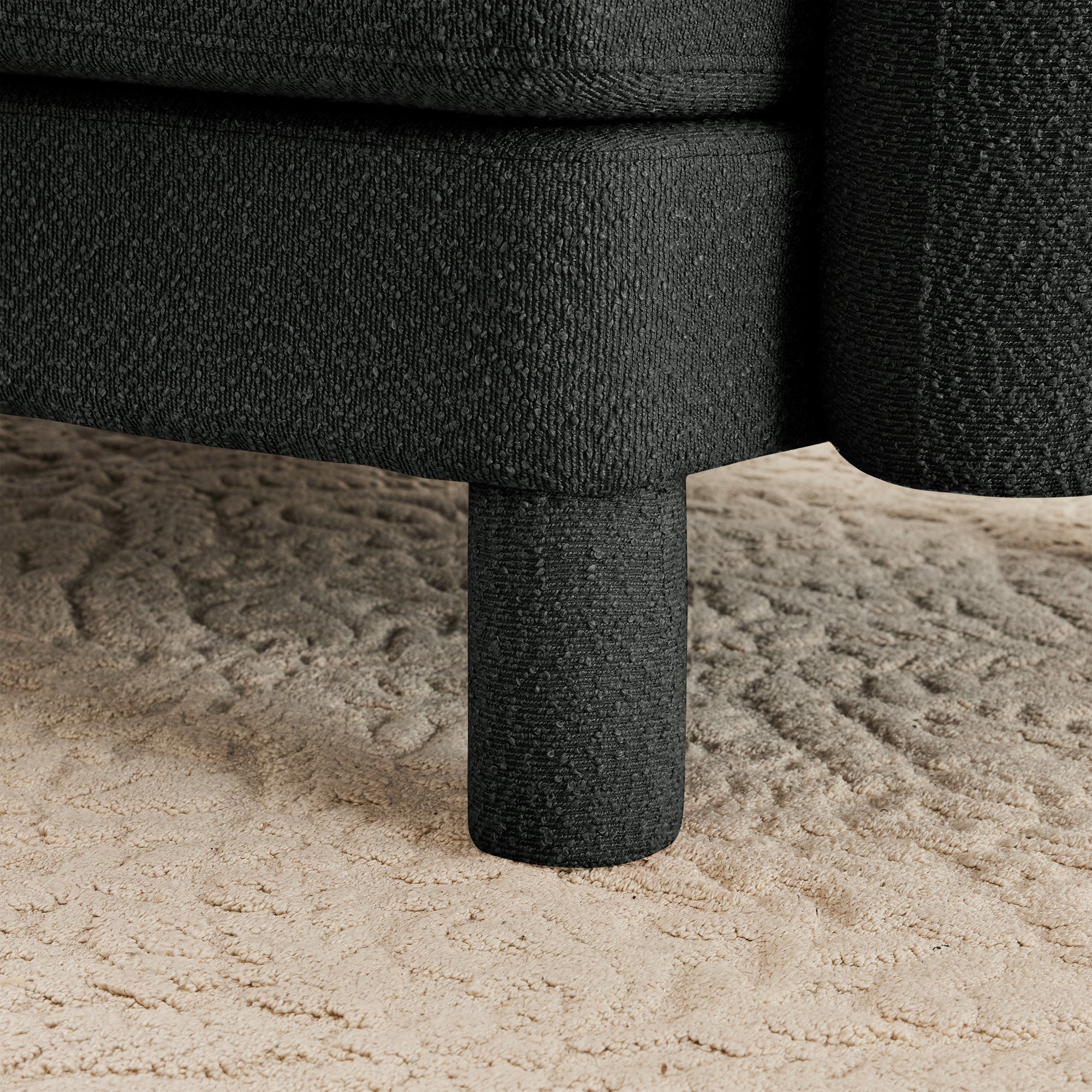 Boucle Fabric U Shape Sectional 4-seater Sofa Couch With Distinctive Shell-shaped Armrests And 2 Movable Ottomans,Cylindrical Legs Wrapped with Self-fabric,Dark Grey  Color