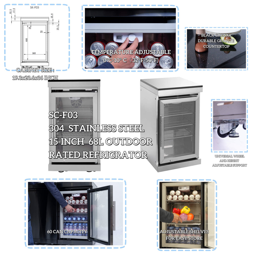 Castelle Flame 44-Inch 6-Burner 85K BTU Stainless Steel Outdoor BBQ Kitchen Island Grill With Wine Cooler, Rotisserie Kit, And Storage Cabinets (SAK97105)