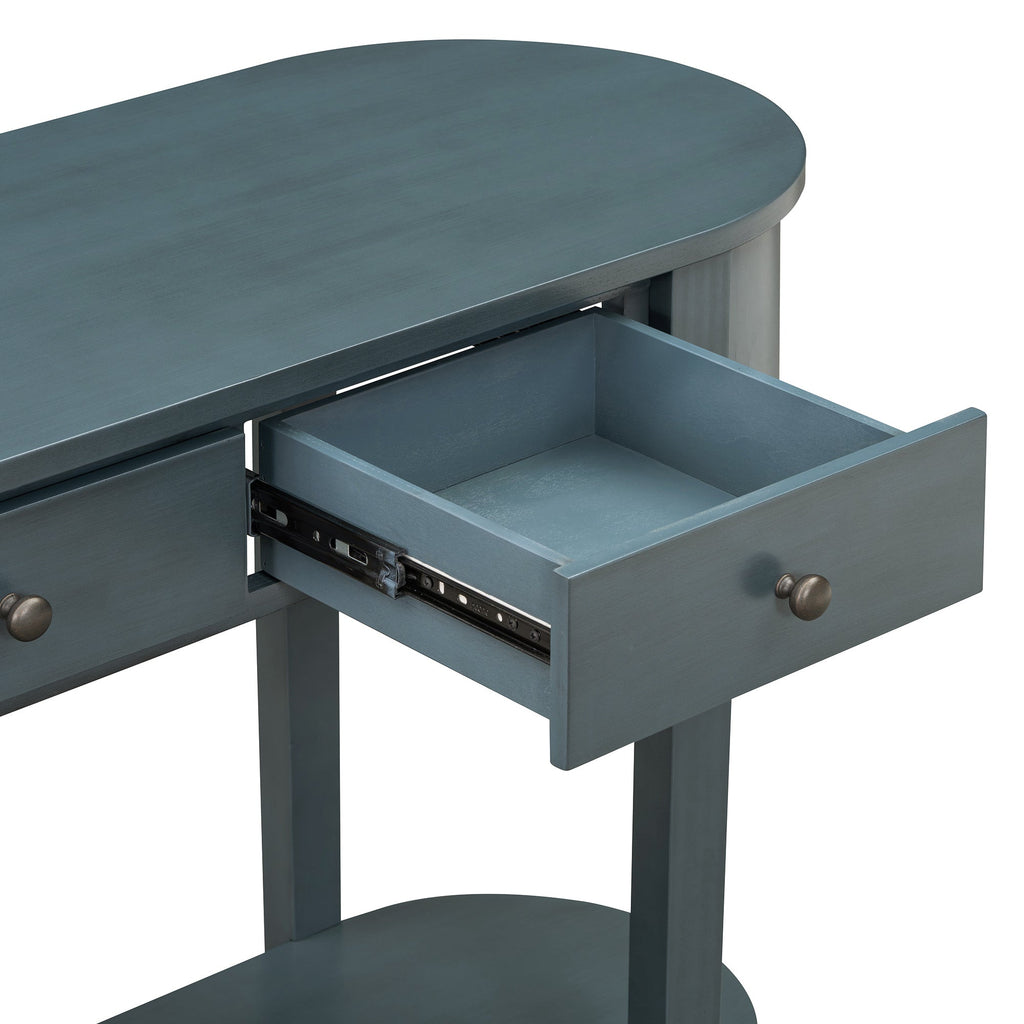 TREXM Elegant Retro Console Table with Curved Design and Smooth Glaze for Entryways, Living Rooms and hallways (Navy)