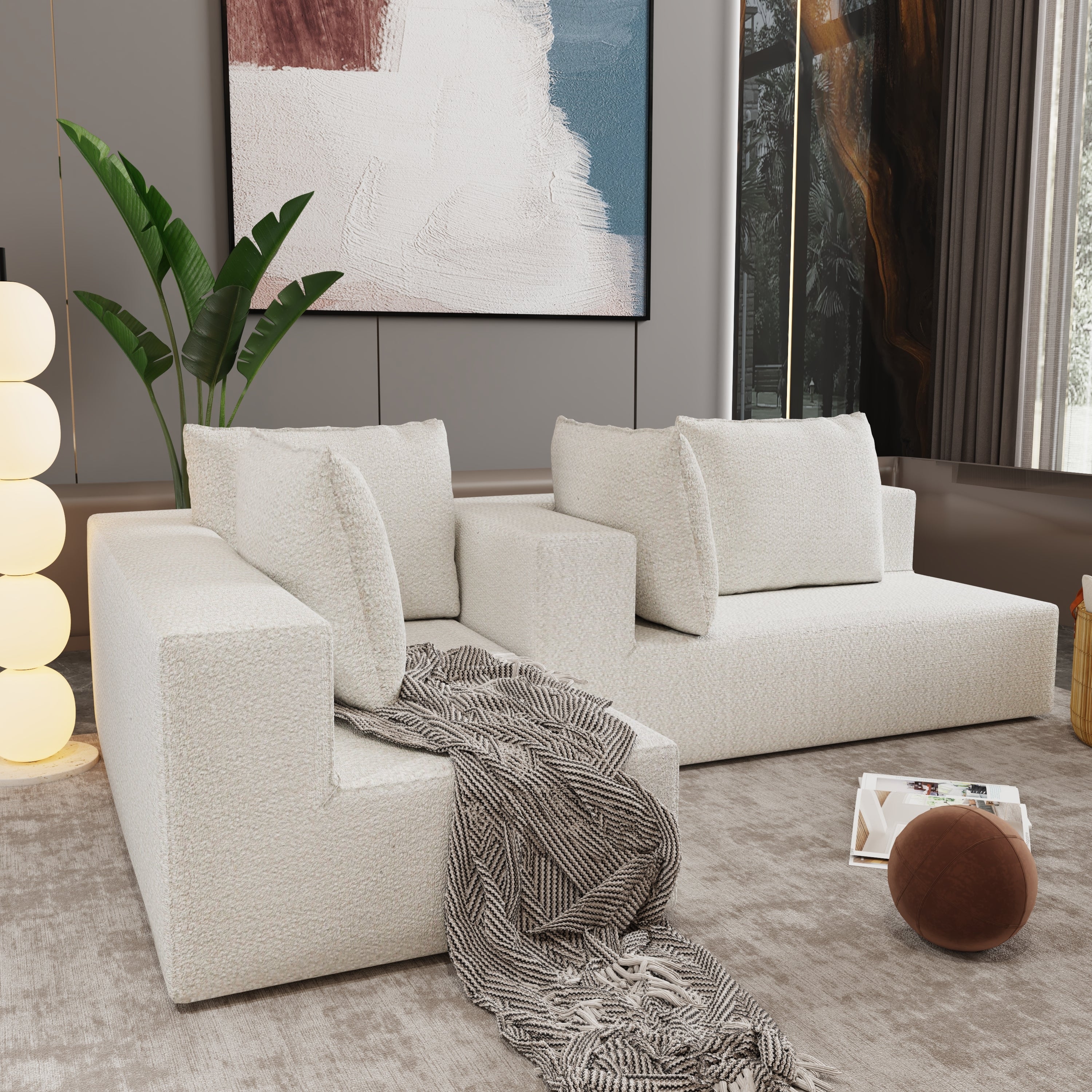 Four seater combination sofa, sofa bed, made of high-density sponge and soft linen fabric, with multiple combination methods (beige)