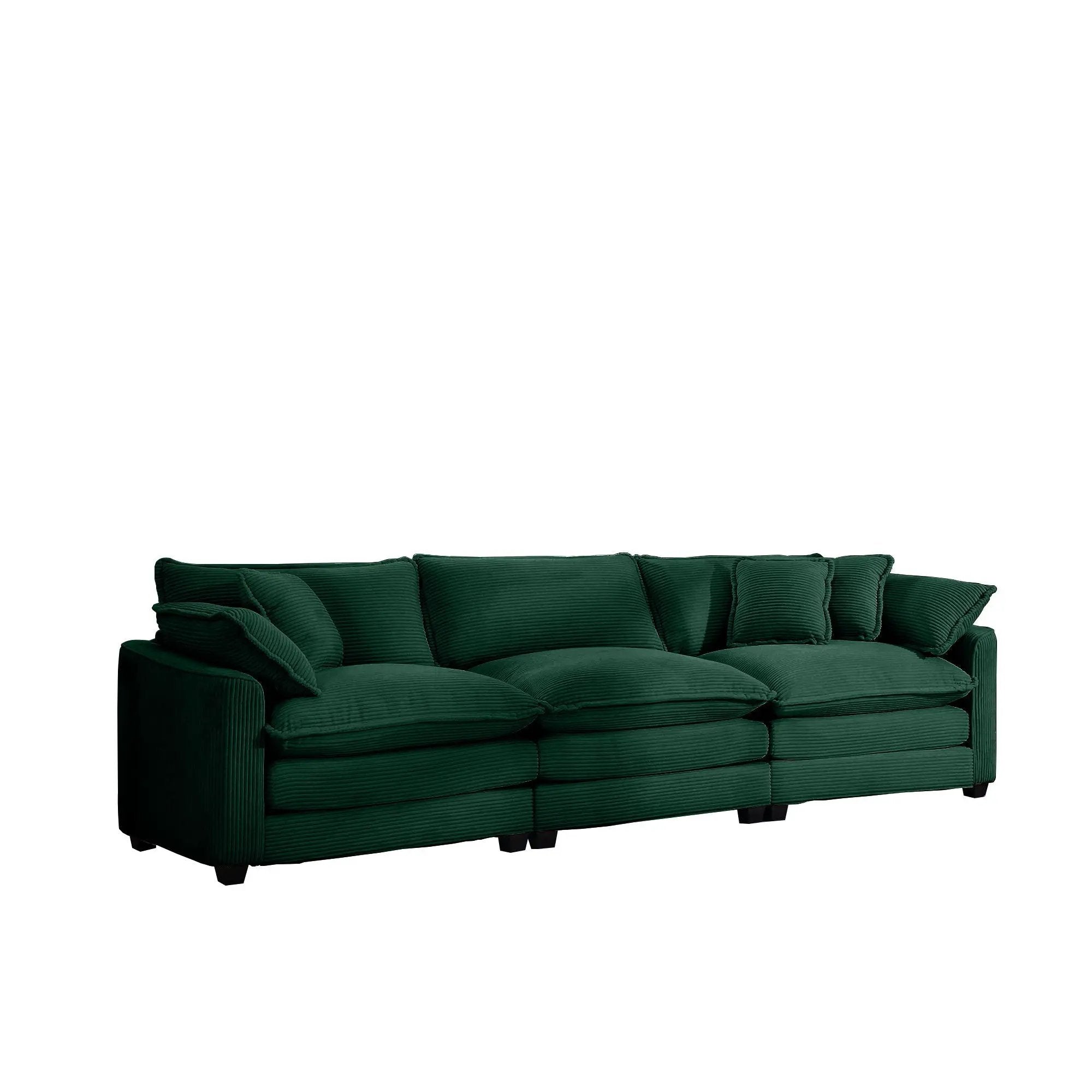 Mid-Century Modern 3 Seater Sectional Sofa With Arm And Throw Pillows