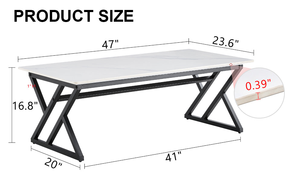 A coffee table made of rock slab material, with a smooth and natural surface that complements the modern design of the black metal legs, making it suitable for living rooms of all sizes.47*23.6