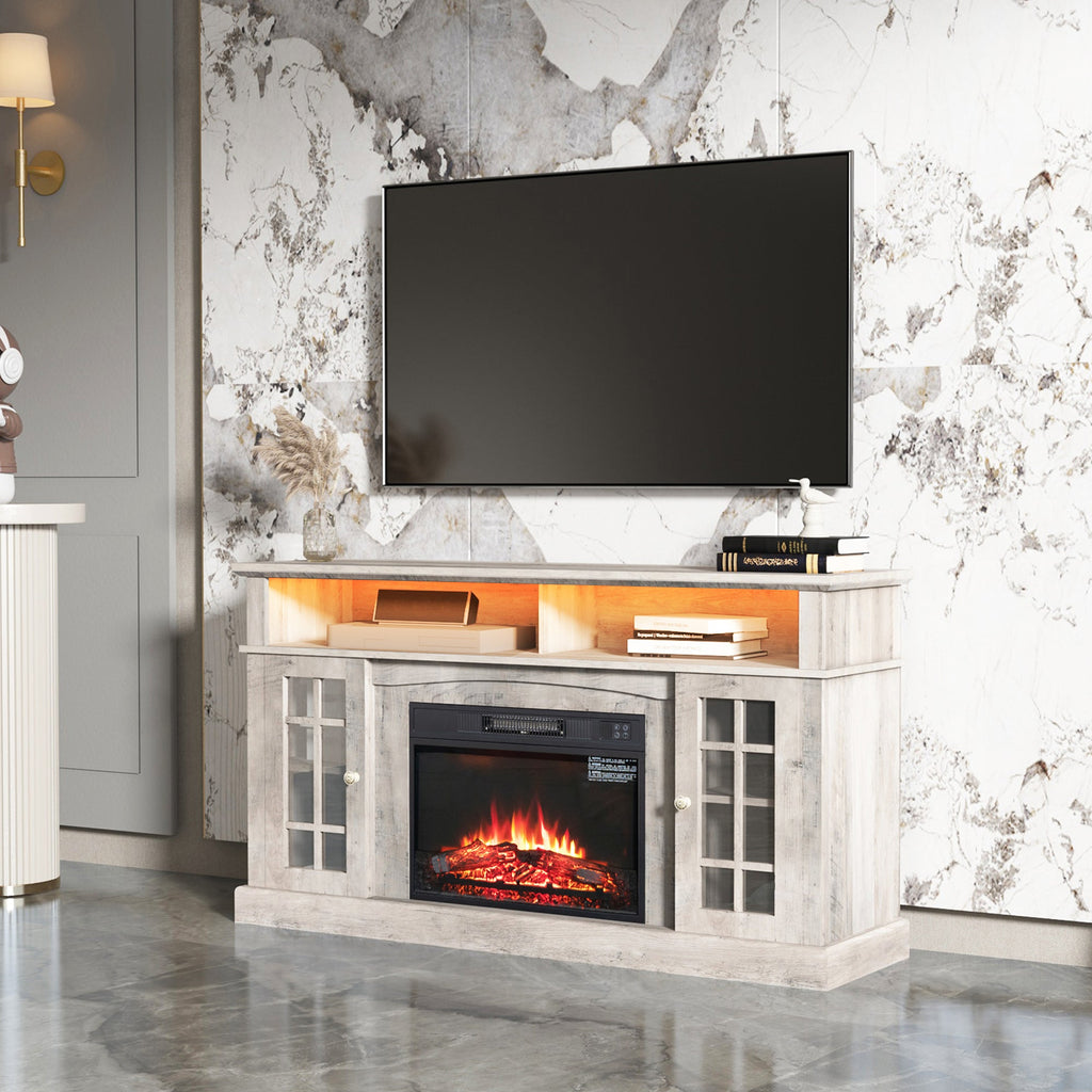 TVstand,media console,storage cabinet,entertainment center,with electronicfireplace,Install theLEDBluetooth band,using the latest infrared heating technology,electronic flame beautiful,safe color:Gray