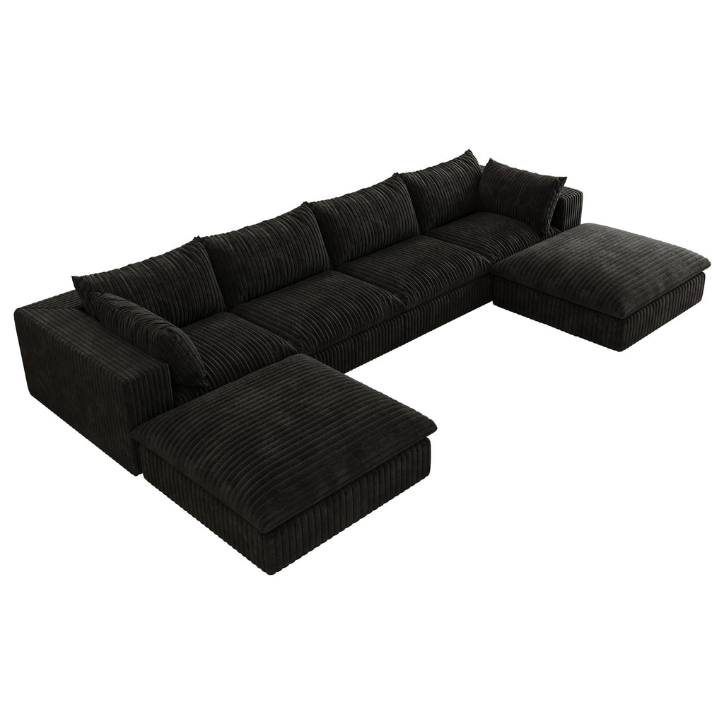 157.6'Cloud Sofa,Corduroy Fabric,Deep Seat Couches,Double-layer design,Removable  Cushion,No Assembly,DIY Combination for Living room, Bedroom,Conference room ,Apartment,Black