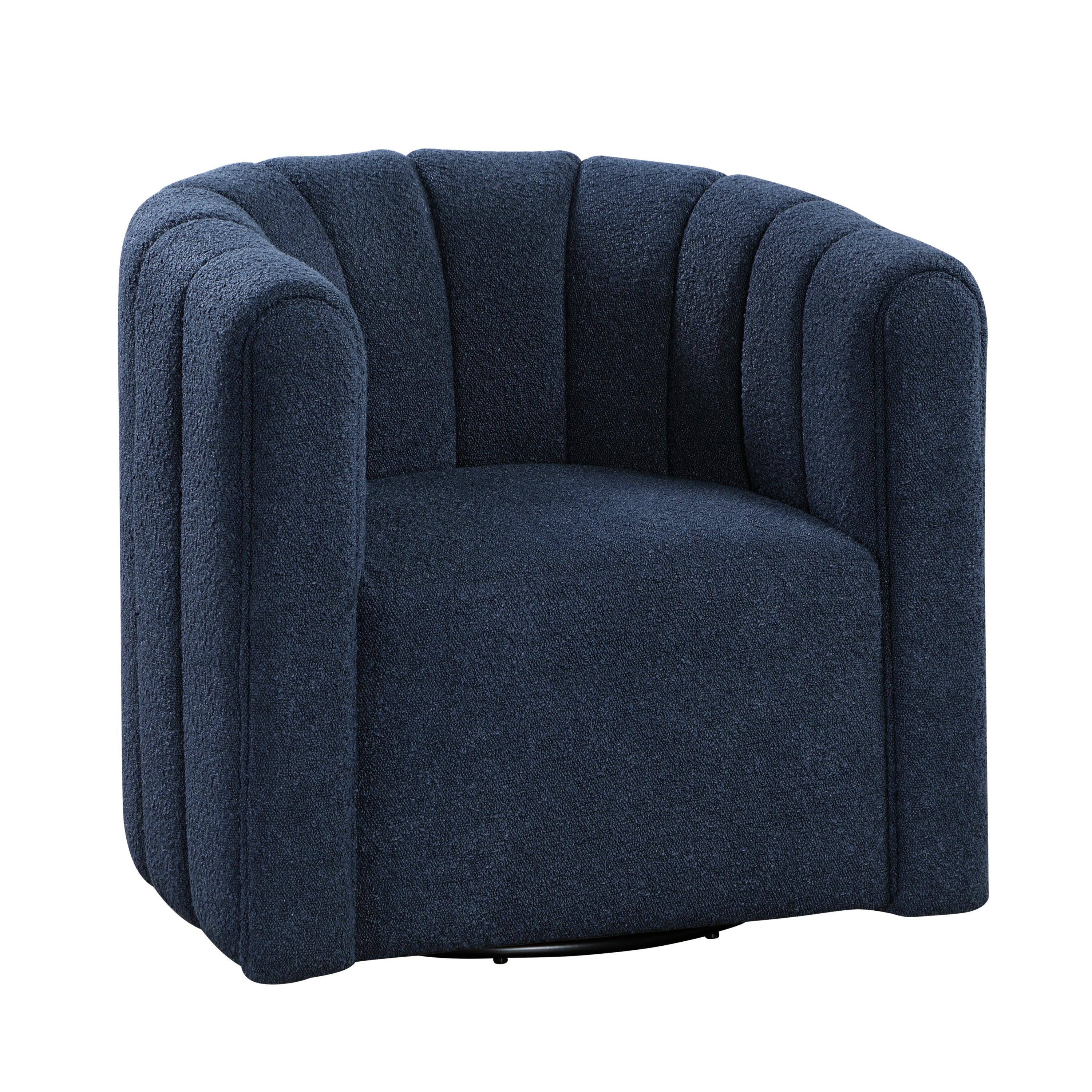 Modern Contemporary Swivel Chair with Ottoman Blue Boucle Fabric Upholstery Solid Wood Living Room Furniture