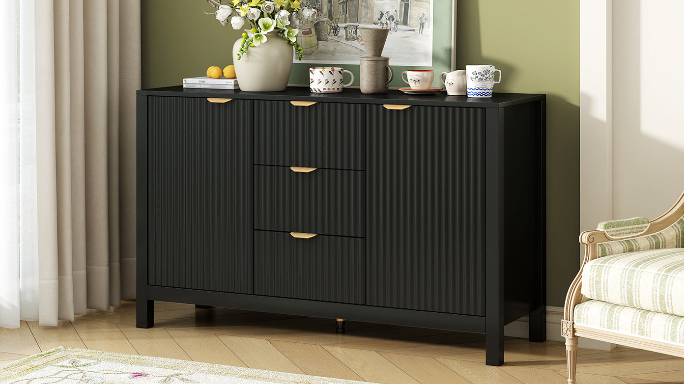 U_STYLE Sideboard with Wave Design - 3 Adjustable Shelves, 3 Drawers & Soft-Close Doors, Storage Console Table with Metal Handles, Suitable for Study, Hallway and Living Room, 3 Colors