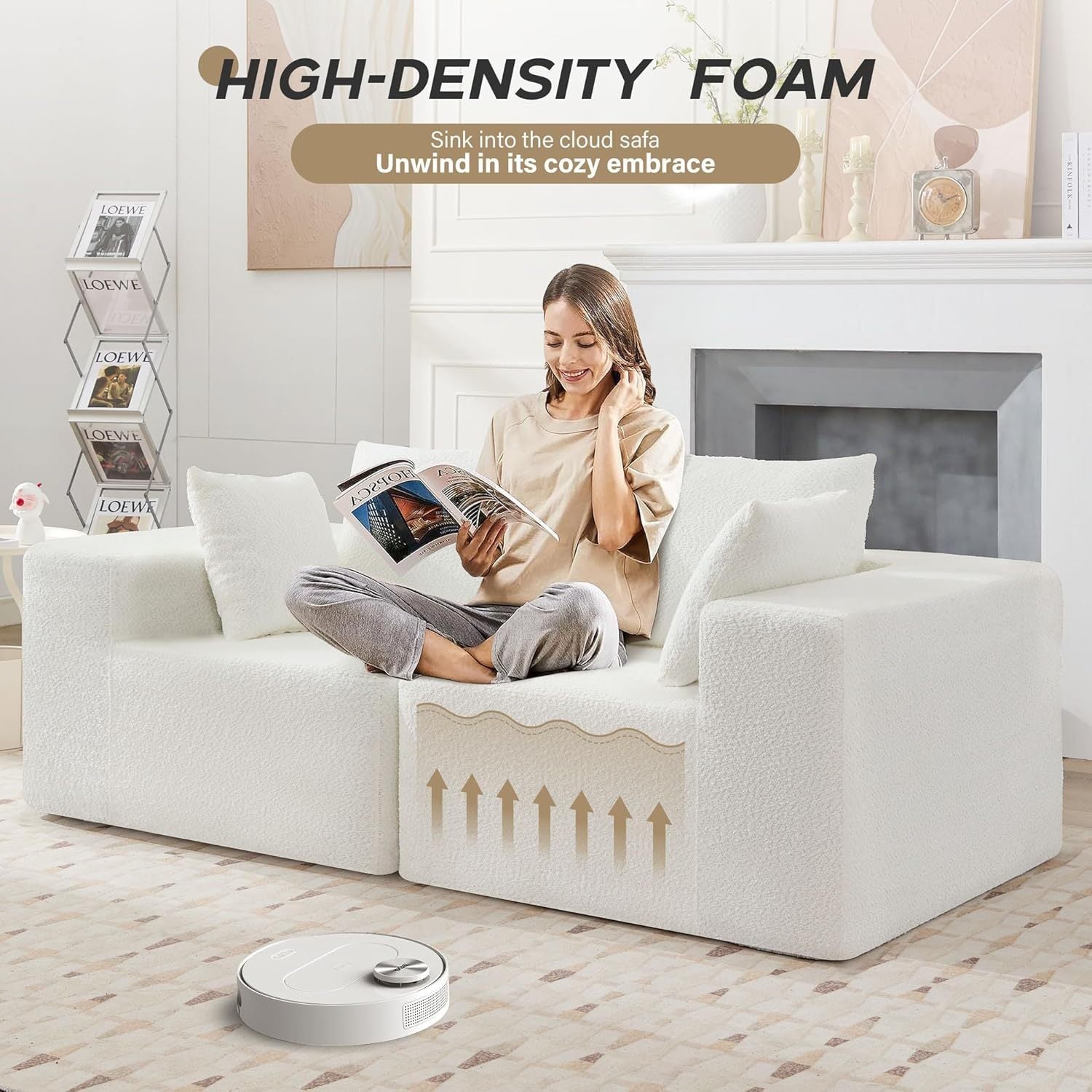 103' Modular Sectional Sofa, L Shaped Cloud Sectional Couch with Deep Seats, Modern Boneless Couch with Chaise, No Assembly Foam Couches, Upholstered Couches for Living Room & Bedroom & Game Room