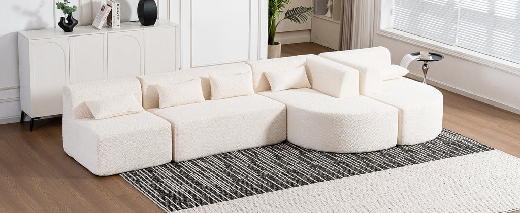 144' Upholstered Sofa Free-combined Sofa Couch with Two Chaise Lounge and Five Back Pillows for Living Room(Old SKU: N719S001600A), Beige