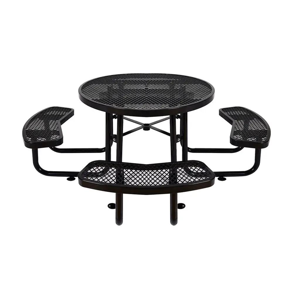 Large 46" Heavy Duty Round Outdoor Steel Picnic Table With Umbrella Hole (SAK96428)