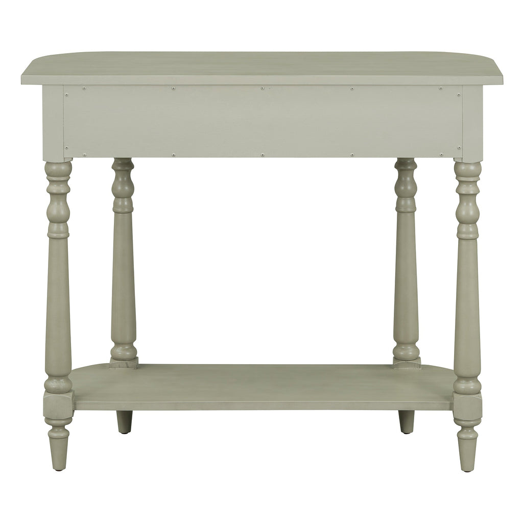 TREXM Narrow Console Table with Curved Corner, Retro Entryway Table with Top Drawer and Open Shelf, Sofa Table Console Tables for Entryway, Hallway and Living Room (Gray)