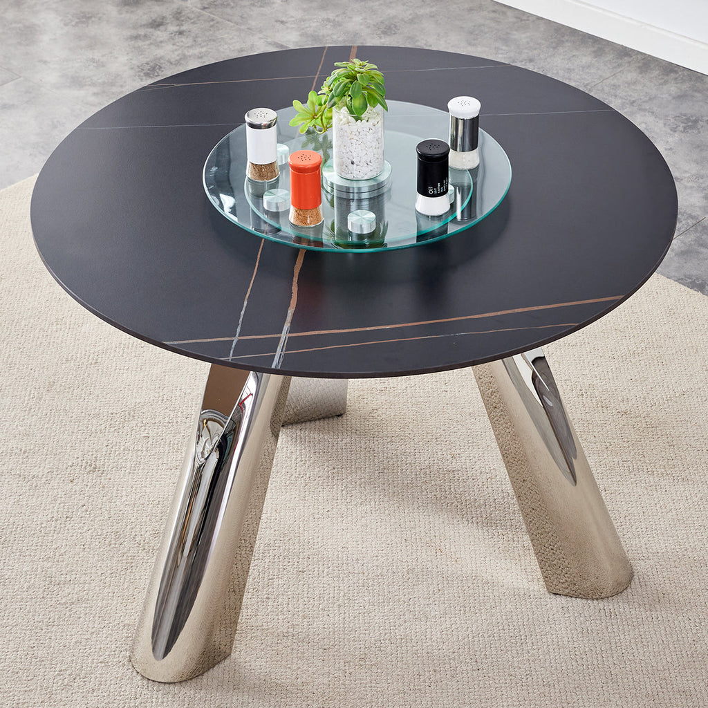 42' Luxury Sintered Stone Table: 0.45' Durable Top + 6' Steel Legs,350lb Capacity, Stain/Heat-Resistant Black Veined Surface - Modern Minimalist DesignW1512S00111