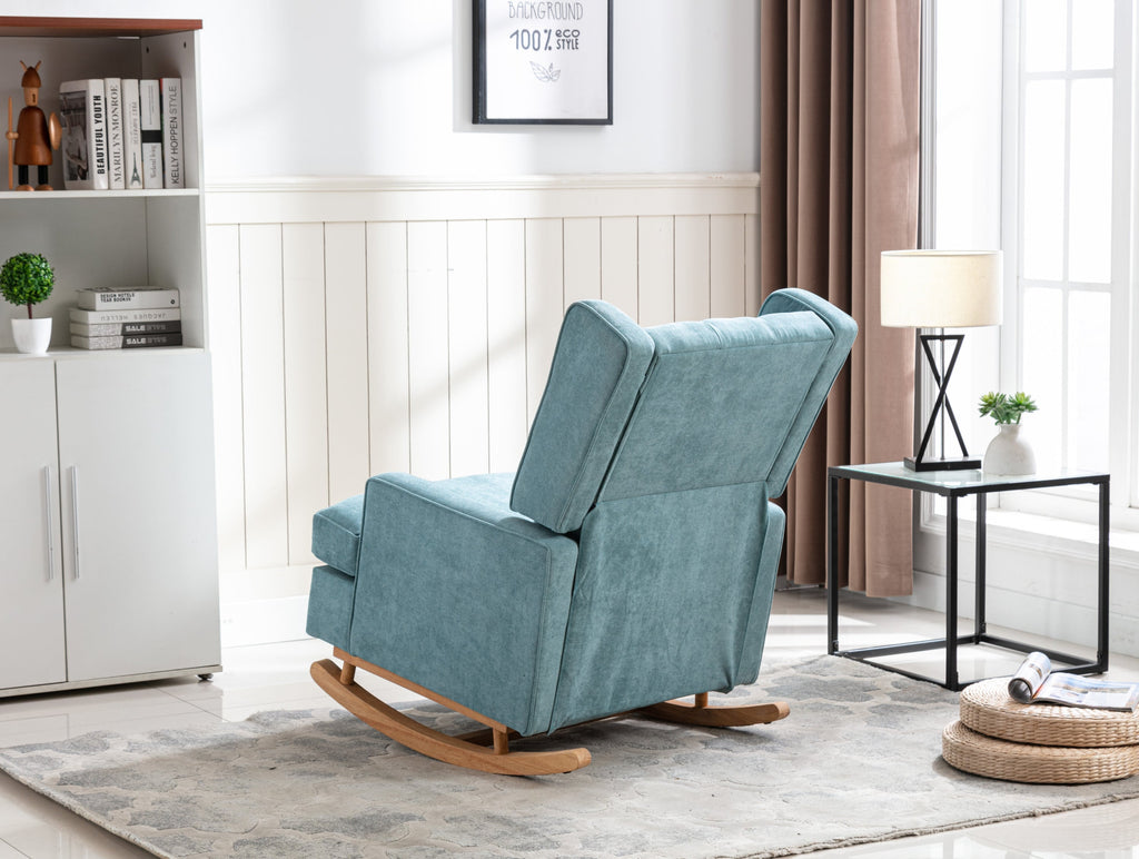 COOLMORE Nursery Rocking Chair Upholstered Mid Century Modern Rocker Oversized Armchair for Living Room with Solid Wood Base (Mint Green)