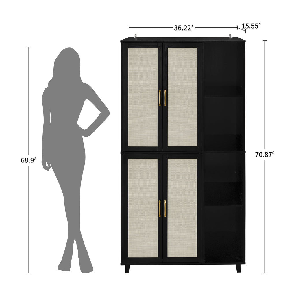4 Door Cabinet with 4 Shelves with 4 Adjustable Inner Shelves, Storage Cabinet