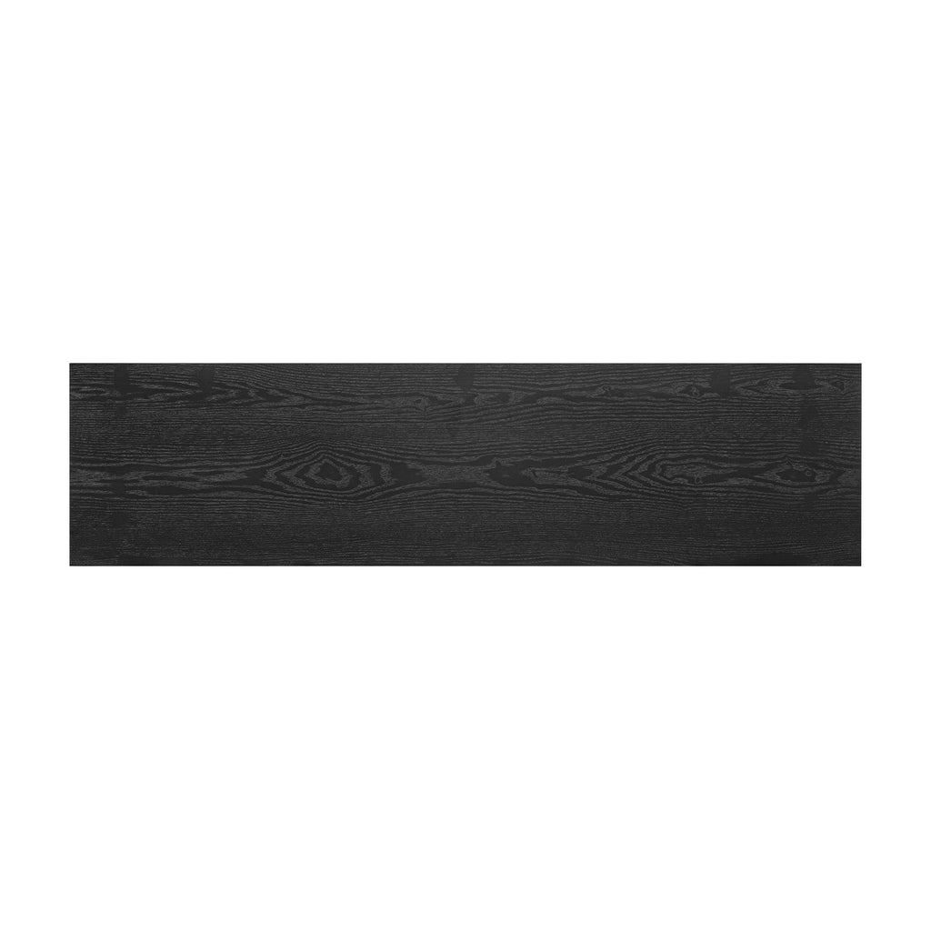 TREXM 60' Modern Farmhouse Console Table with 2 Concealed Drawers, Waterfall Design Entryway Table with Thickened Legs & Rustic Wood Grain for Living Room, Entryway & Hallway (Black)