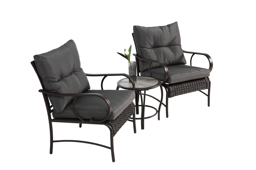 3 Pieces Patio Set Outdoor Wicker Furniture Sets Modern Rattan Chair Conversation Sets with Coffee Table