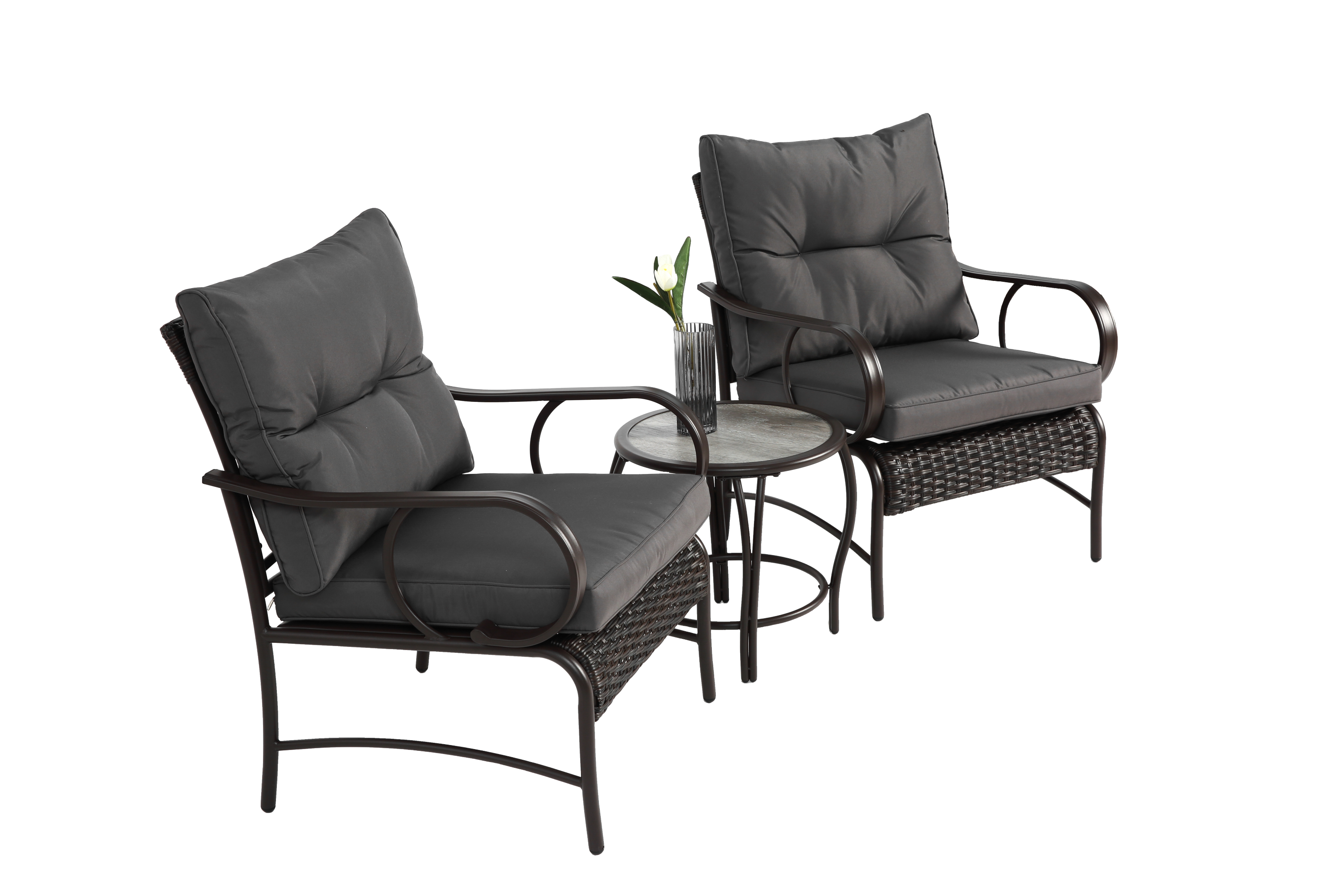 3 Pieces Patio Set Outdoor Wicker Furniture Sets Modern Rattan Chair Conversation Sets with Coffee Table