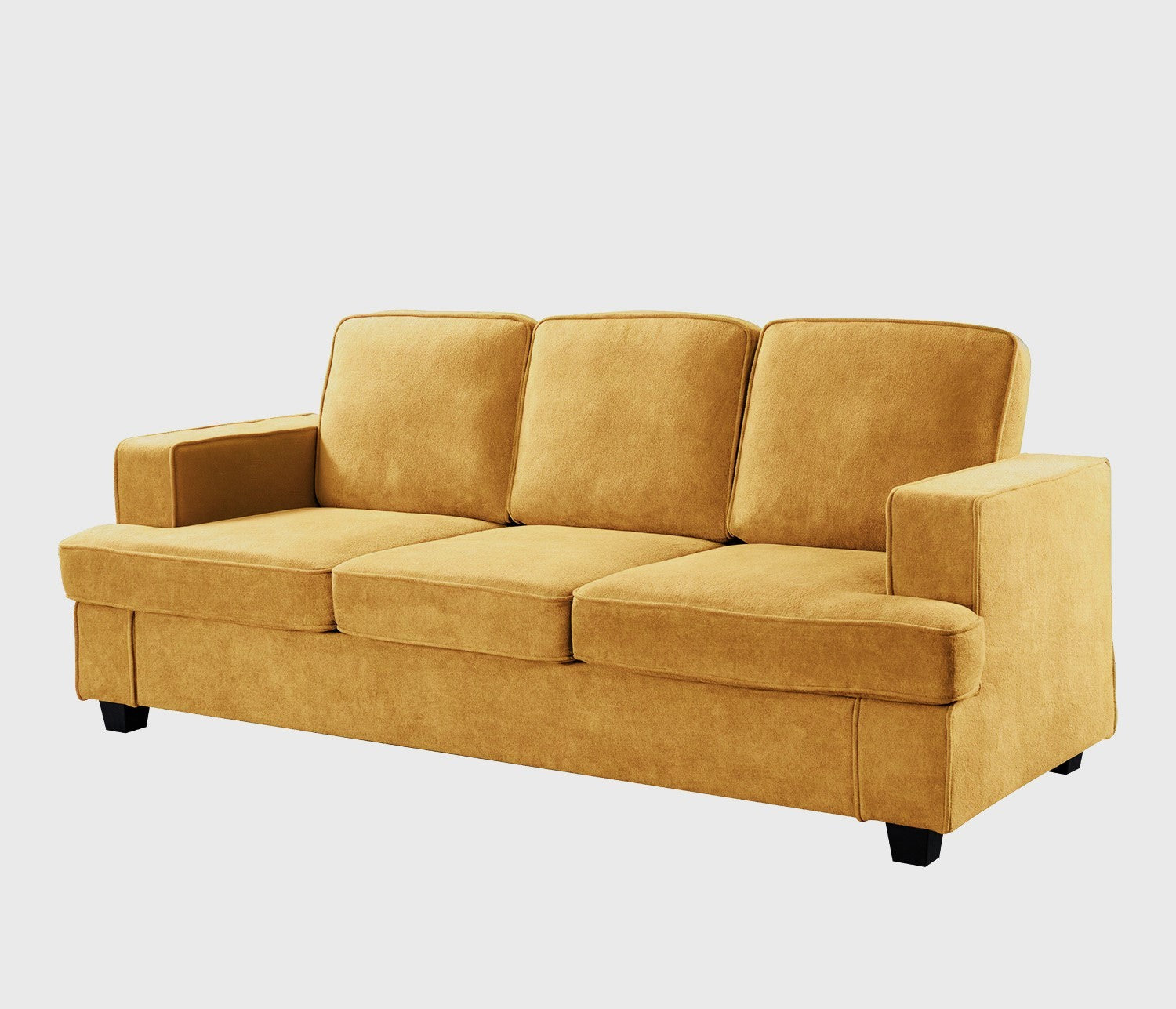 Modern Velvet Sofa, Comfortable 3 Seater Couch with Deep Seating and High-Density Foam, Loose Back Cushions, Wide Arms, Living Room Furniture for Home, Apartment, Office, Mustard yellow