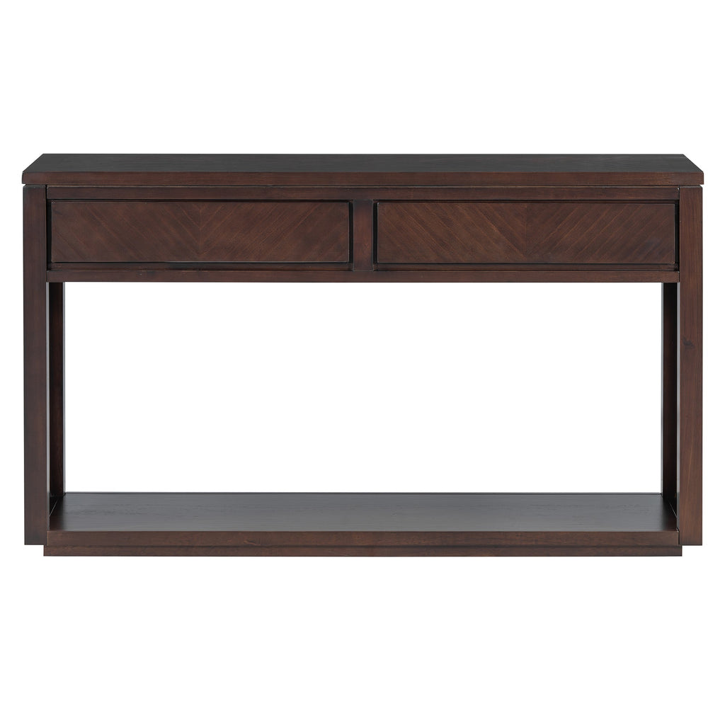 TREXM 55' Console Table, Rustic Wooden Entryway Table with Storage Drawers and Open Shelf, Elegant Sofa Table for Hallway and Living Room (Espresso)