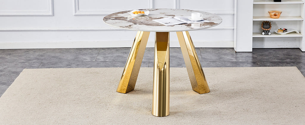 42' Luxury Sintered Stone Table: 0.45' Durable Top + 6' Steel Legs, 350lb Capacity, Stain/Heat-Resistant White/Gray Veined Surface - Modern Minimalist Design