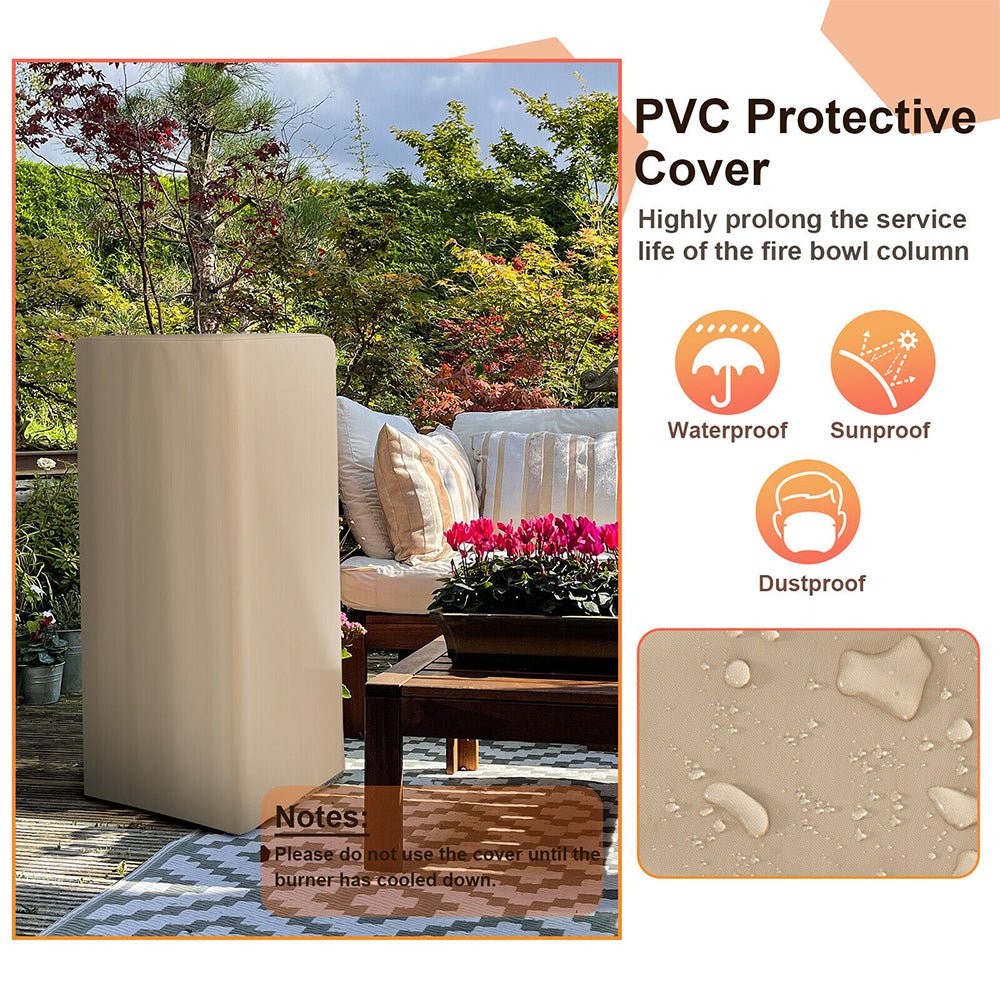 48" Large Outdoor Propane Fire Bowl Column With Cover & Lava Rocks (96173485)