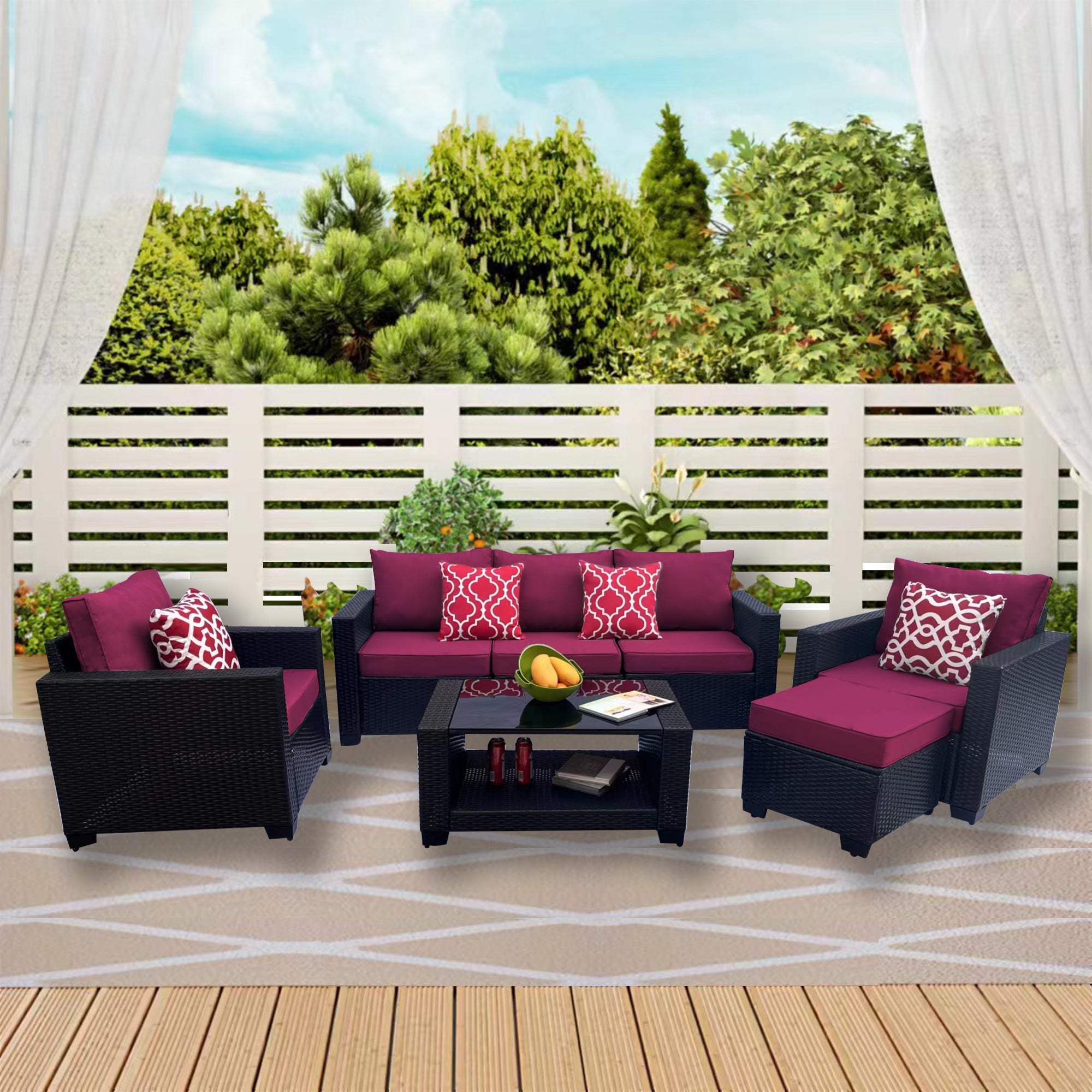 Outdoor Garden Patio Furniture 7-Piece PE Rattan Wicker Cushioned Sofa Sets  and Coffee Table, patio furniture set;outdoor couch;outdoor couch patio furniture;outdoor sofa;patio couch