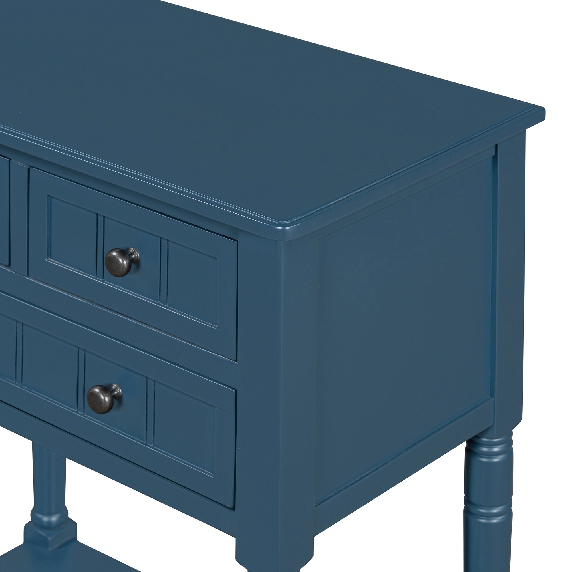TREXM Narrow Console Table, Slim Sofa Table with Three Storage Drawers and Bottom Shelf (Navy)