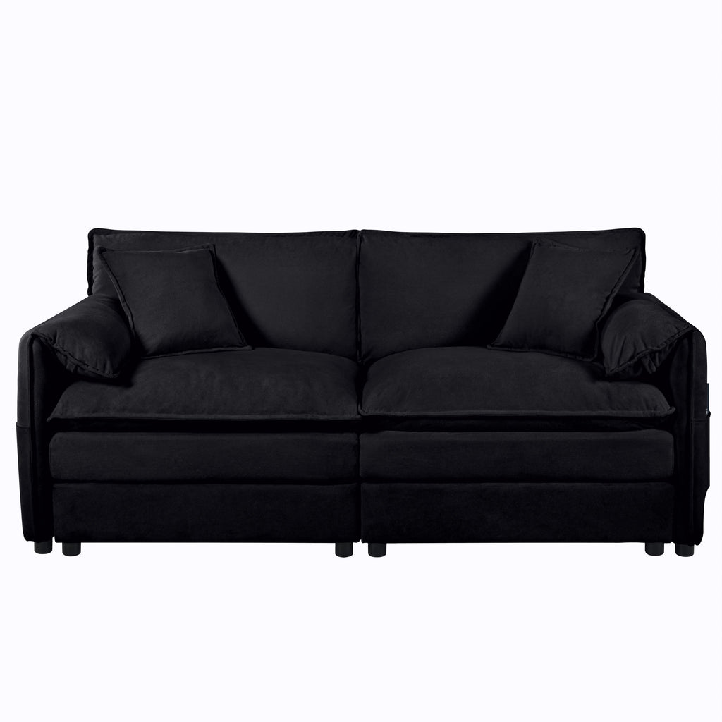 Oversized Chenille Loveseat Sofa, Oversized 2-Seater Small Cloud Couch, Modern Comfy Deep Seat Love Seat for Living Room Bedroom Office Apartment,DIY Combination,Black