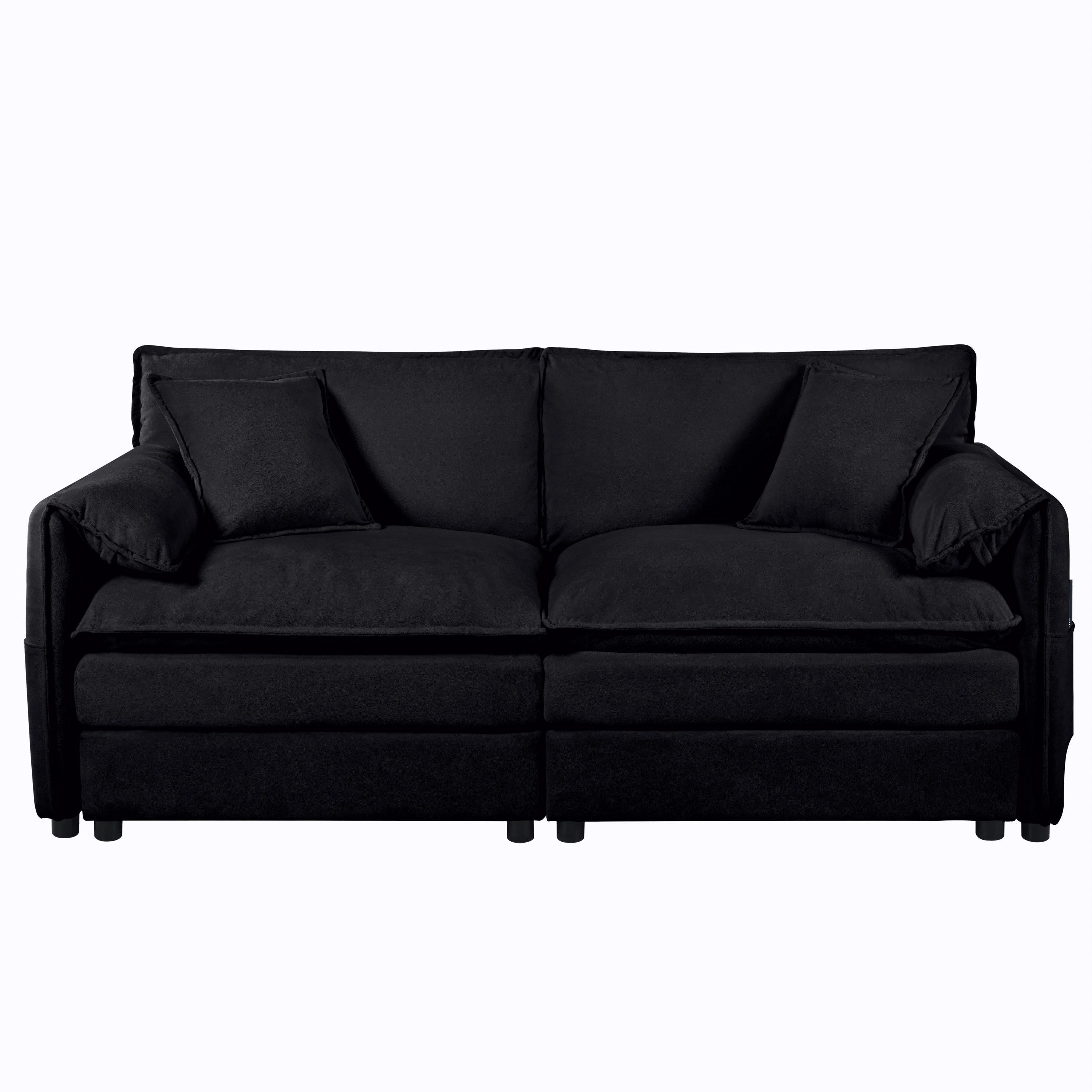 Oversized Chenille Loveseat Sofa, Oversized 2-Seater Small Cloud Couch, Modern Comfy Deep Seat Love Seat for Living Room Bedroom Office Apartment,DIY Combination,Black