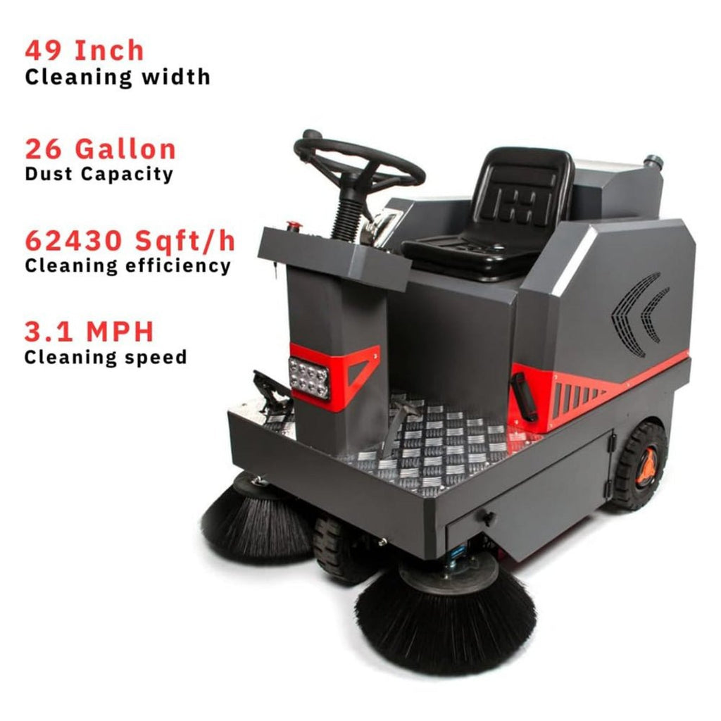 49" Heavy Duty Electric Industrial Ride-On Floor Sweeper With Dust Bin, 1400W (SAK18436)