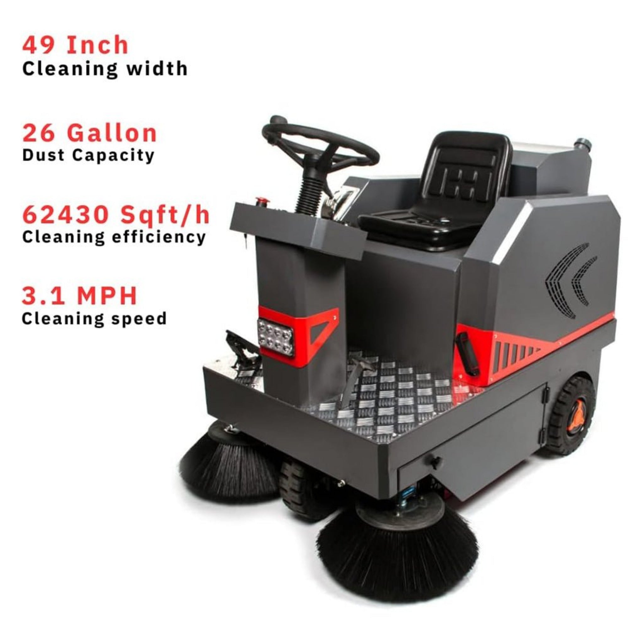 49" Heavy Duty Electric Industrial Ride-On Floor Sweeper With Dust Bin, 1400W (SAK18436)
