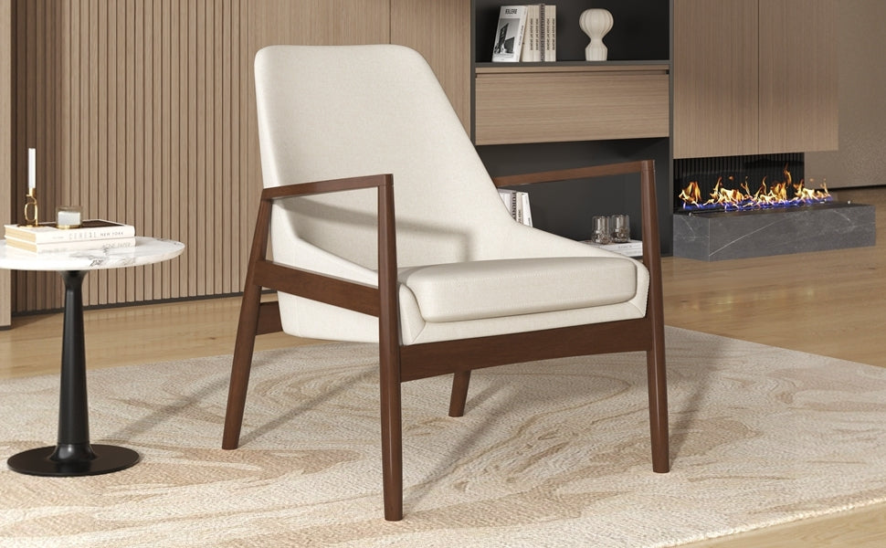 U-Can Accent Chair, Mid-Century Modern Armchair with with Solid Wood Frame, Reading Leisure Chair with High Back for Living Room